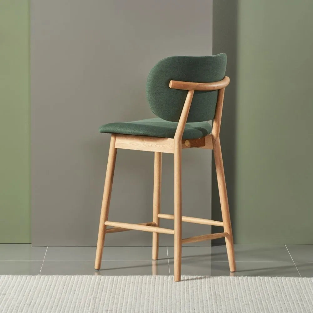 Olivia Counter Stool Forest Green Fabric Solid American Oak