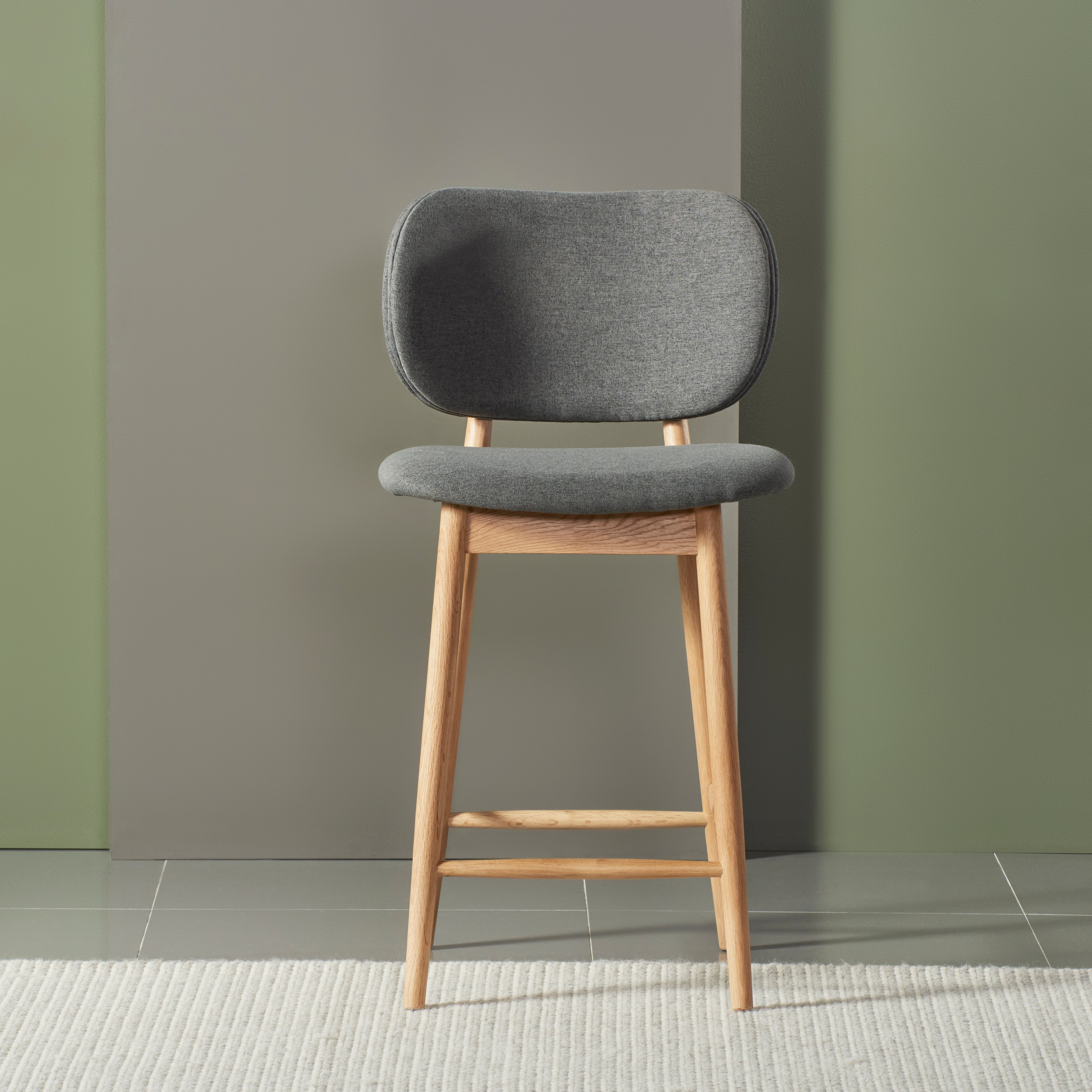 Olivia Bar Stool Graphite Grey Fabric Solid American Oak