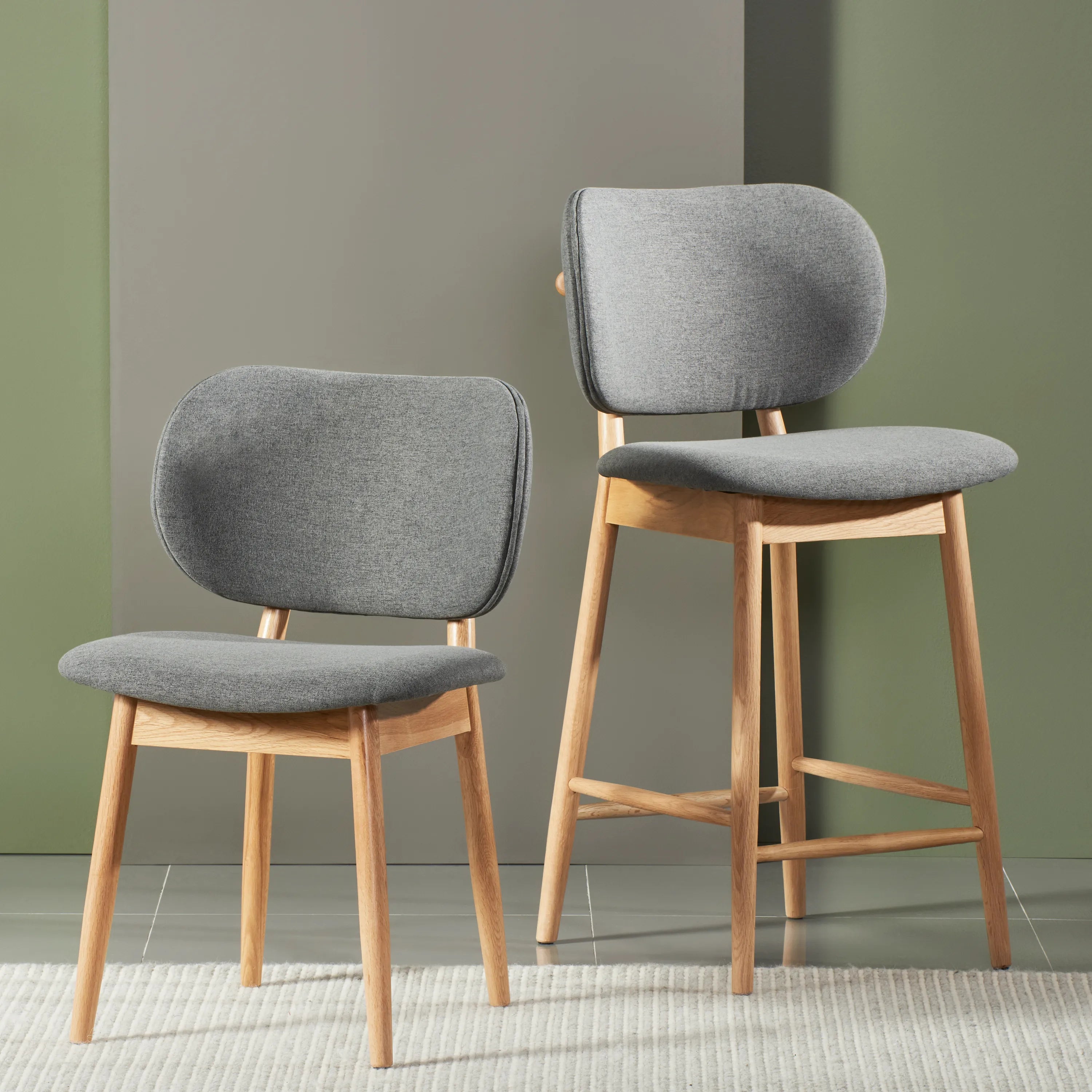 Olivia Counter Stool Graphite Gray Fabric Solid American Oak