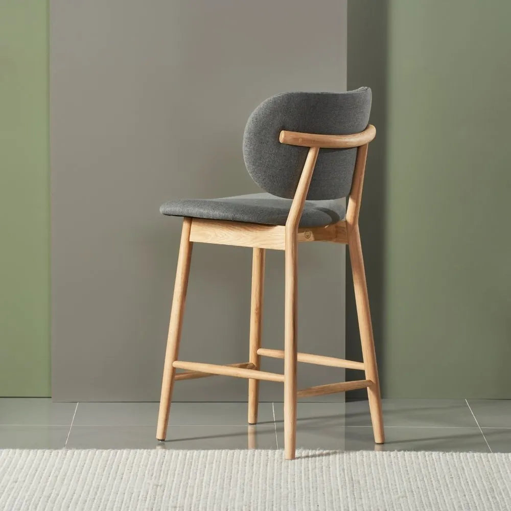 Olivia Counter Stool Graphite Gray Fabric Solid American Oak