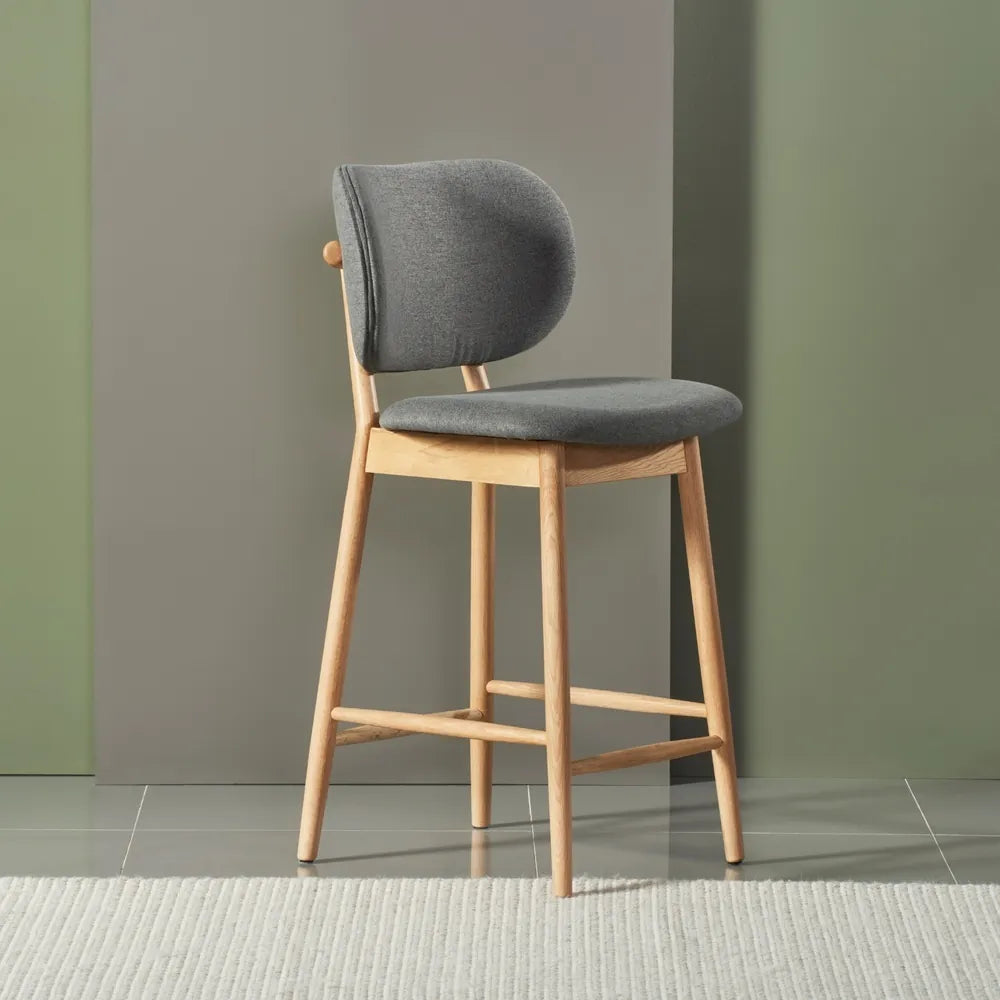 Olivia Counter Stool Graphite Gray Fabric Solid American Oak