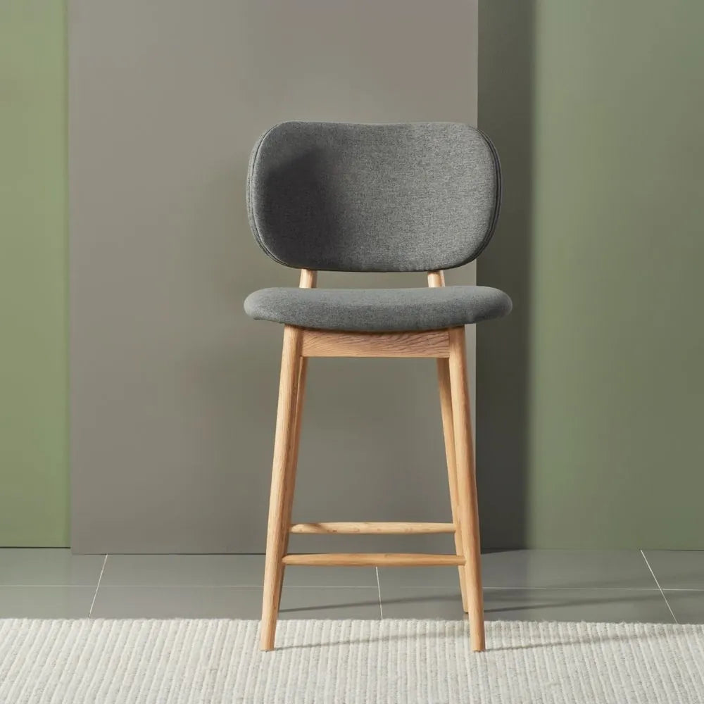 Olivia Counter Stool Graphite Gray Fabric Solid American Oak