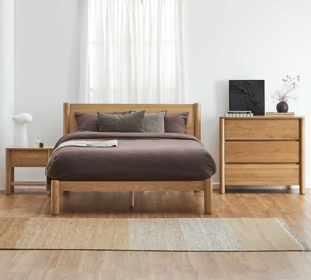 Olivia Bed Frame Column Headboard Solid American Oak