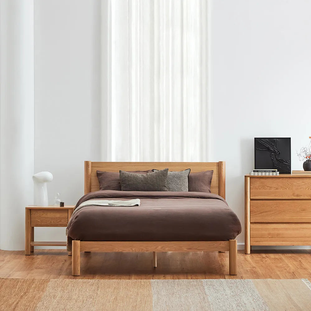 Olivia Bed Frame Column Headboard Queen Solid American Oak