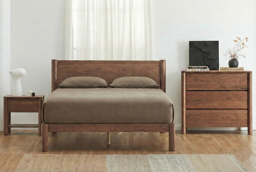 Olivia Bed Frame Column Headboard Solid American Walnut