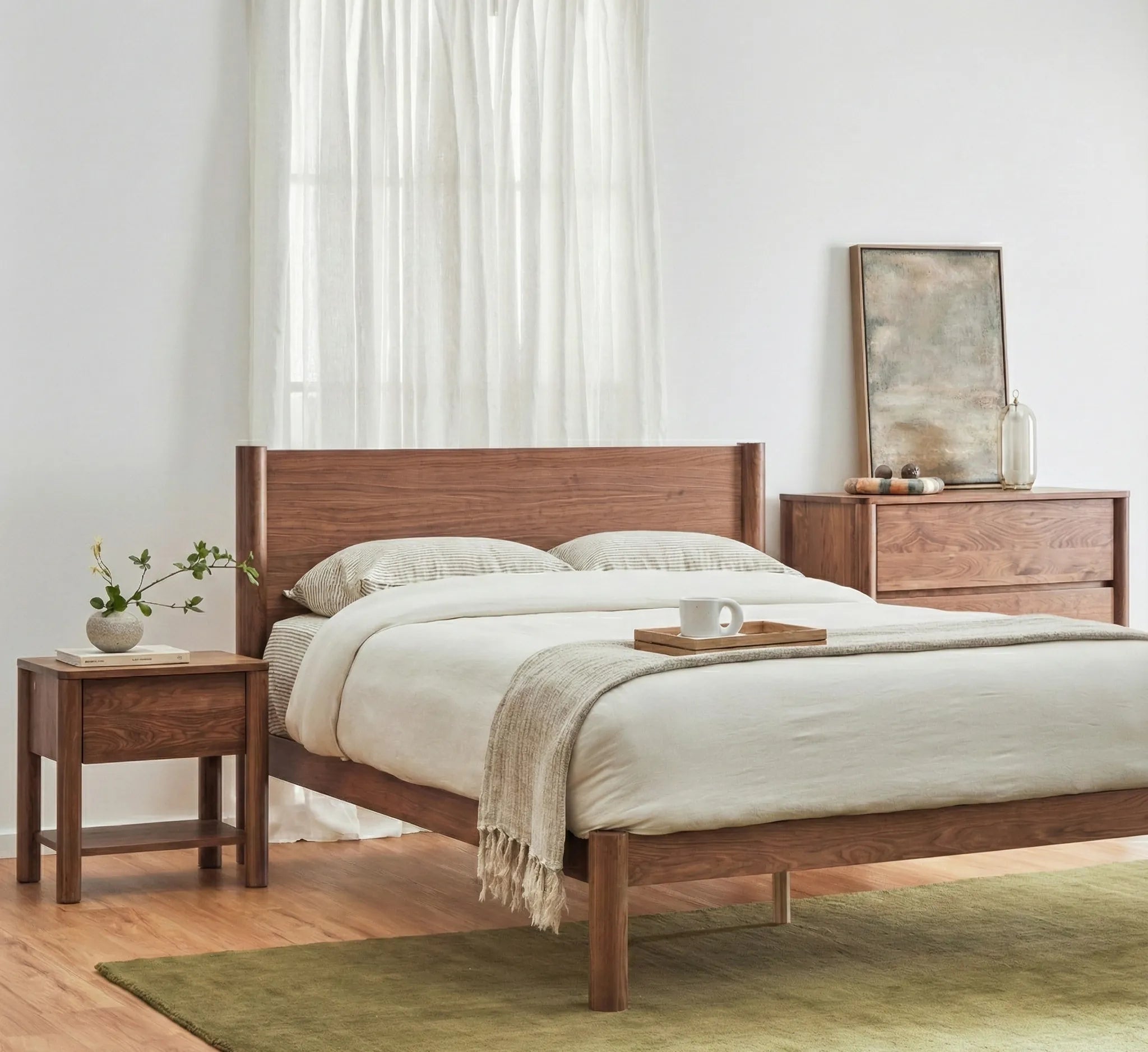 Olivia Bed Frame Column Headboard Solid American Walnut