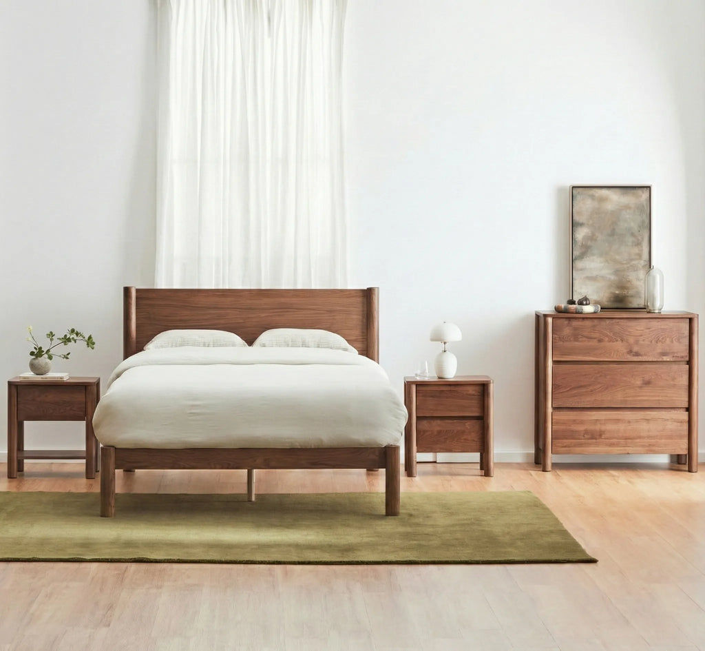 Olivia Bed Frame Column Headboard Solid American Walnut