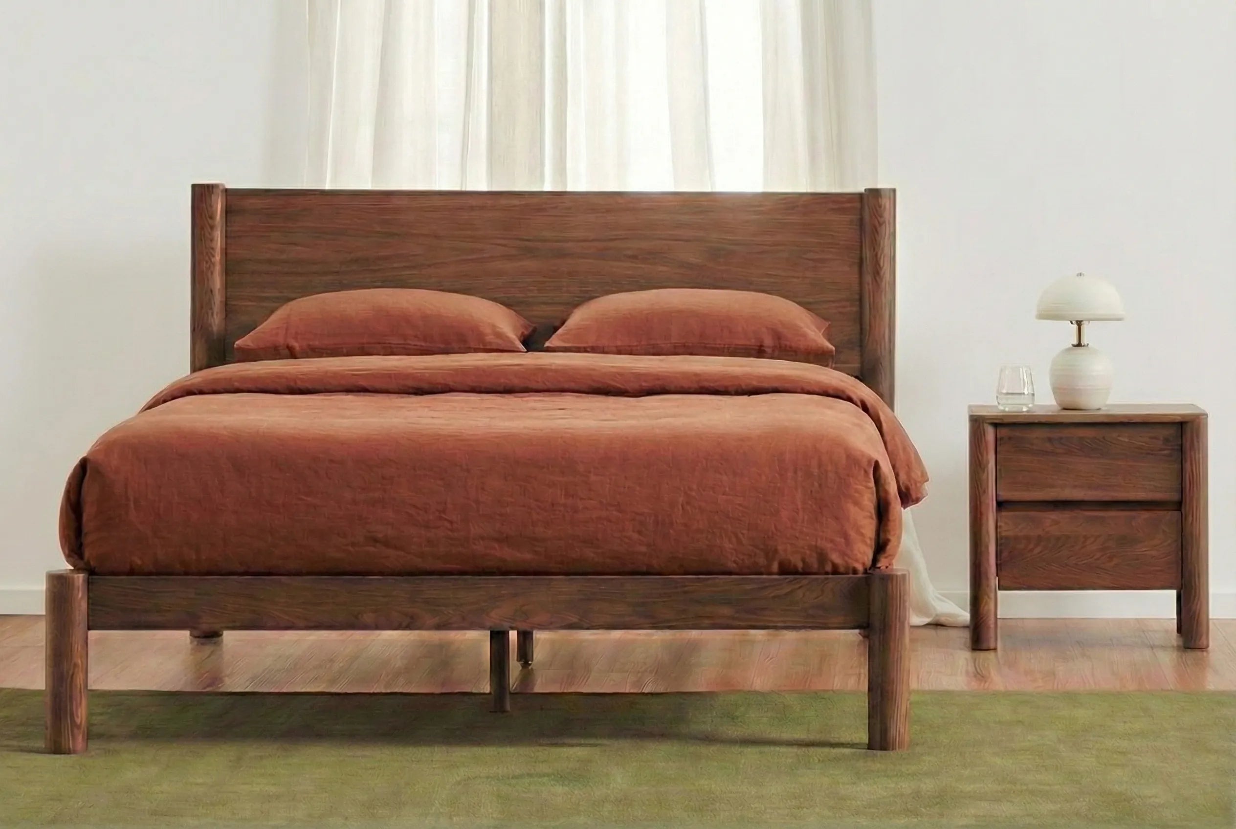 Olivia Bed Frame Column Headboard Solid American Walnut