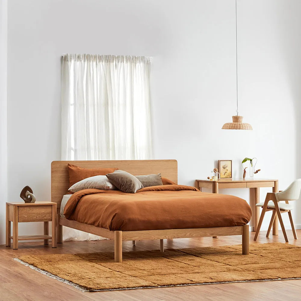 Olivia Bed Frame Rounded Headboard King Solid American Oak