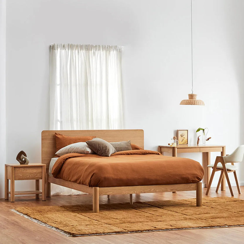 Olivia Bed Frame Rounded Headboard King Solid American Oak