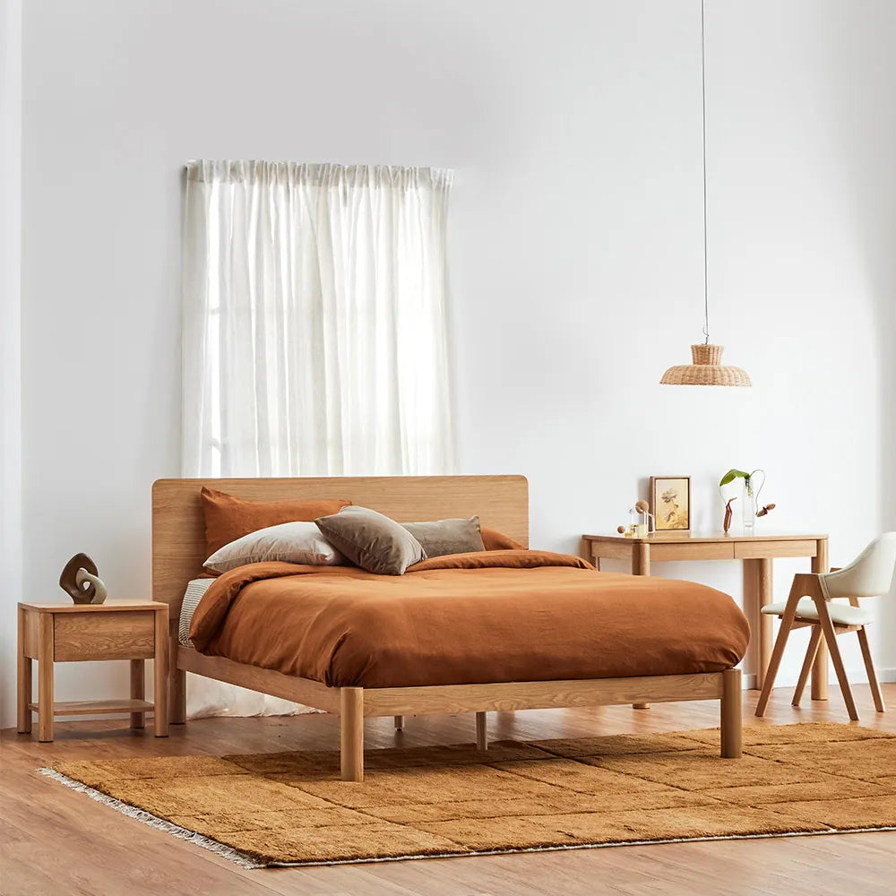 Olivia Bed Frame Rounded Headboard Queen Solid American Oak