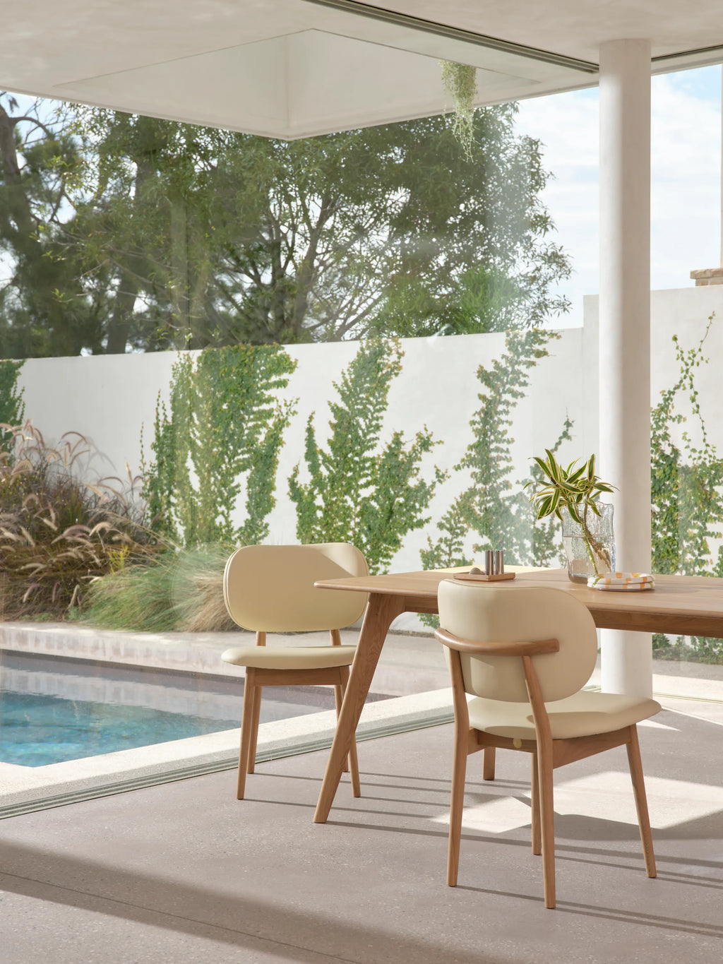 Olivia Dining Chair Cream Leather Solid American Oak