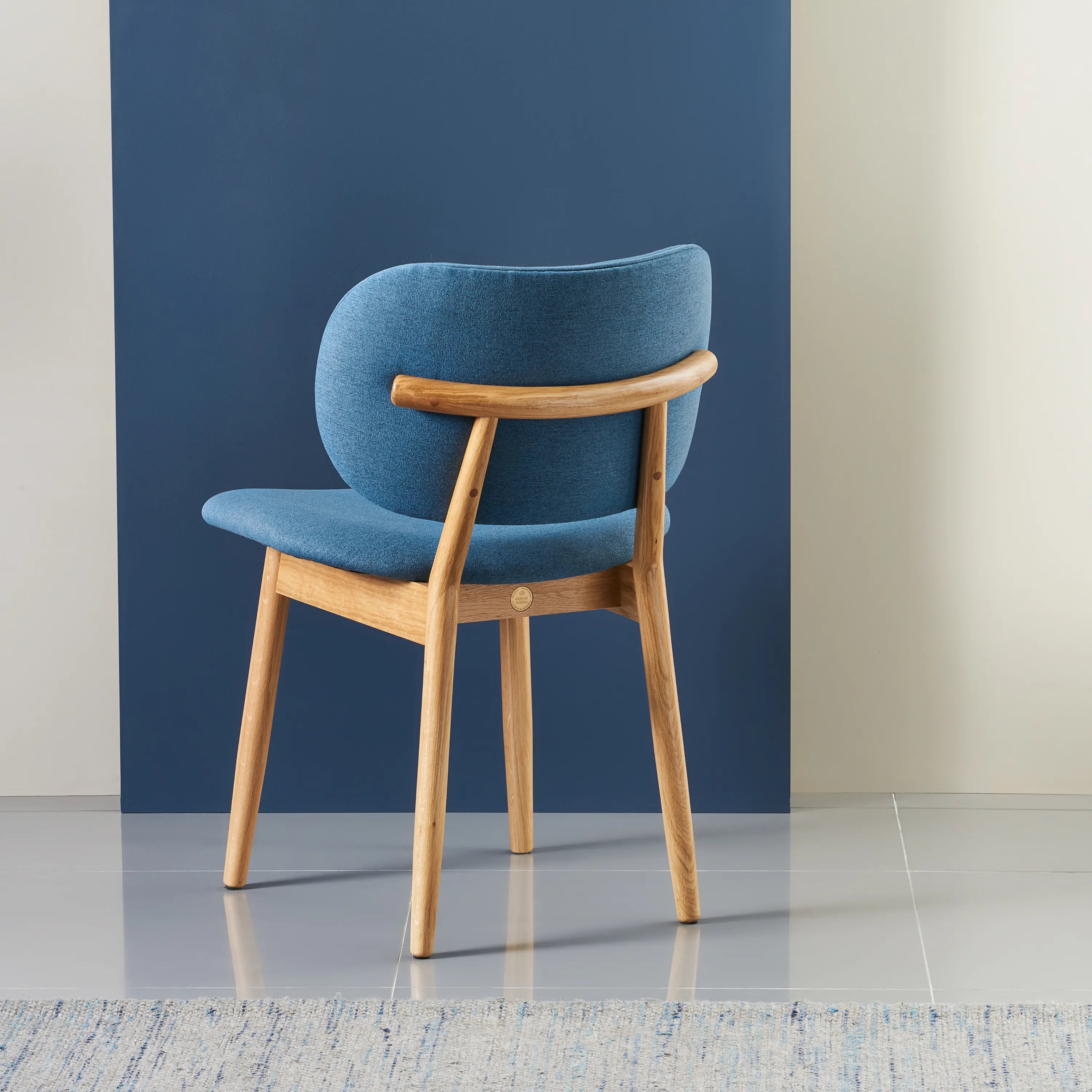 Olivia Dining Chair Denim Blue Fabric Solid American Oak