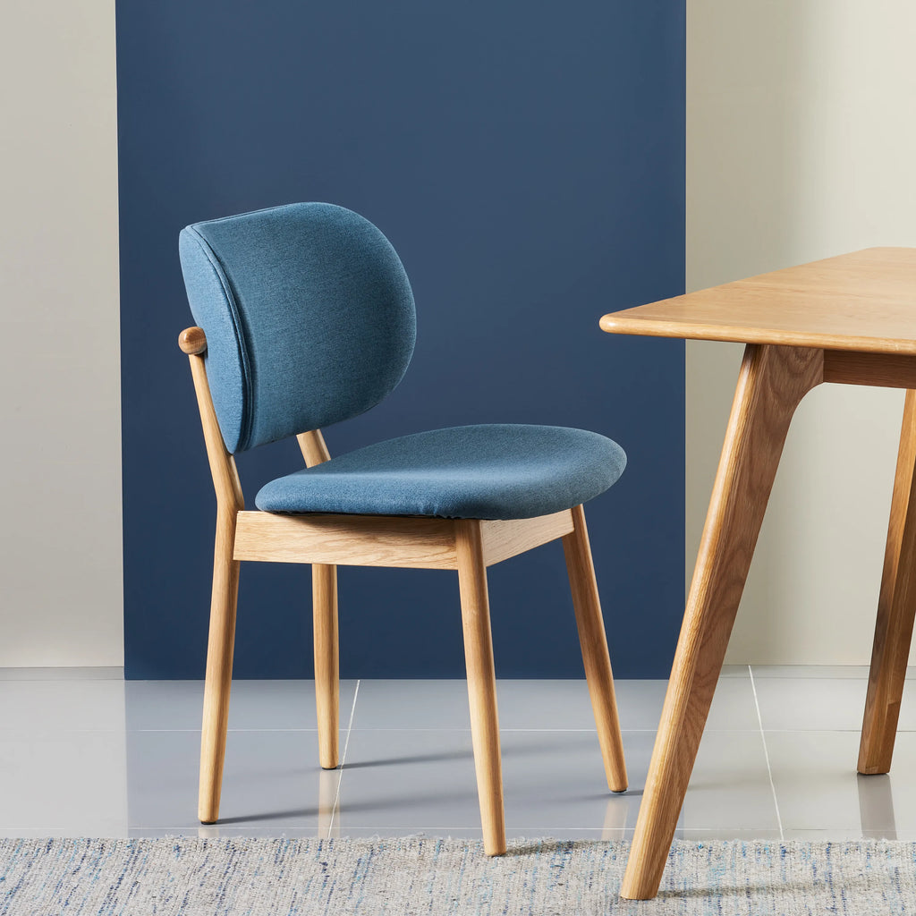 Olivia Dining Chair Denim Blue Fabric Solid American Oak