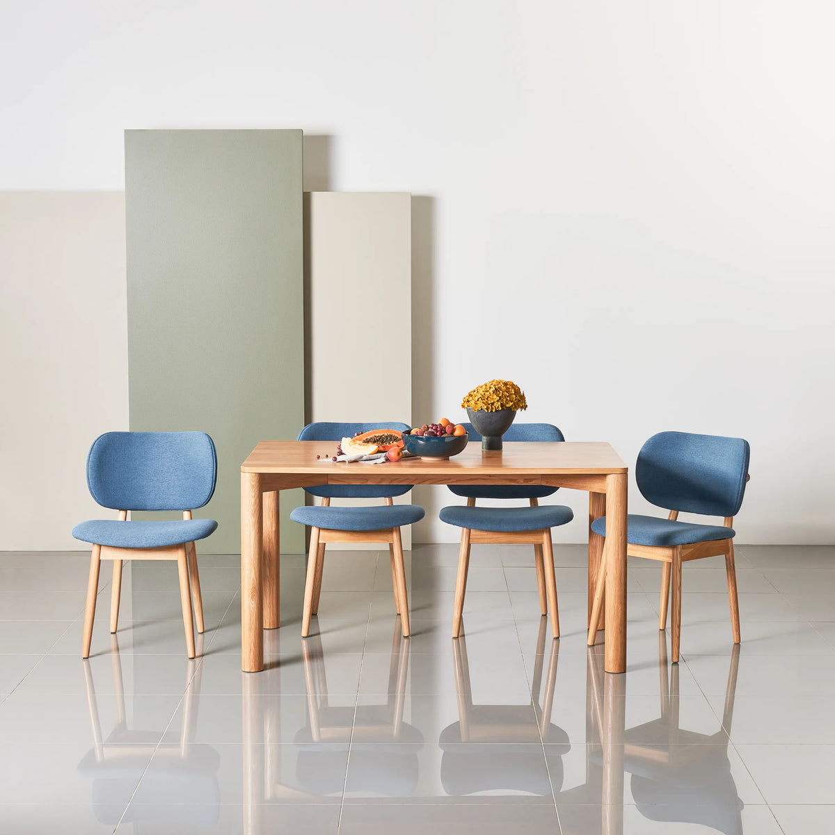 Olivia Dining Chair Denim Blue Fabric Solid American Oak