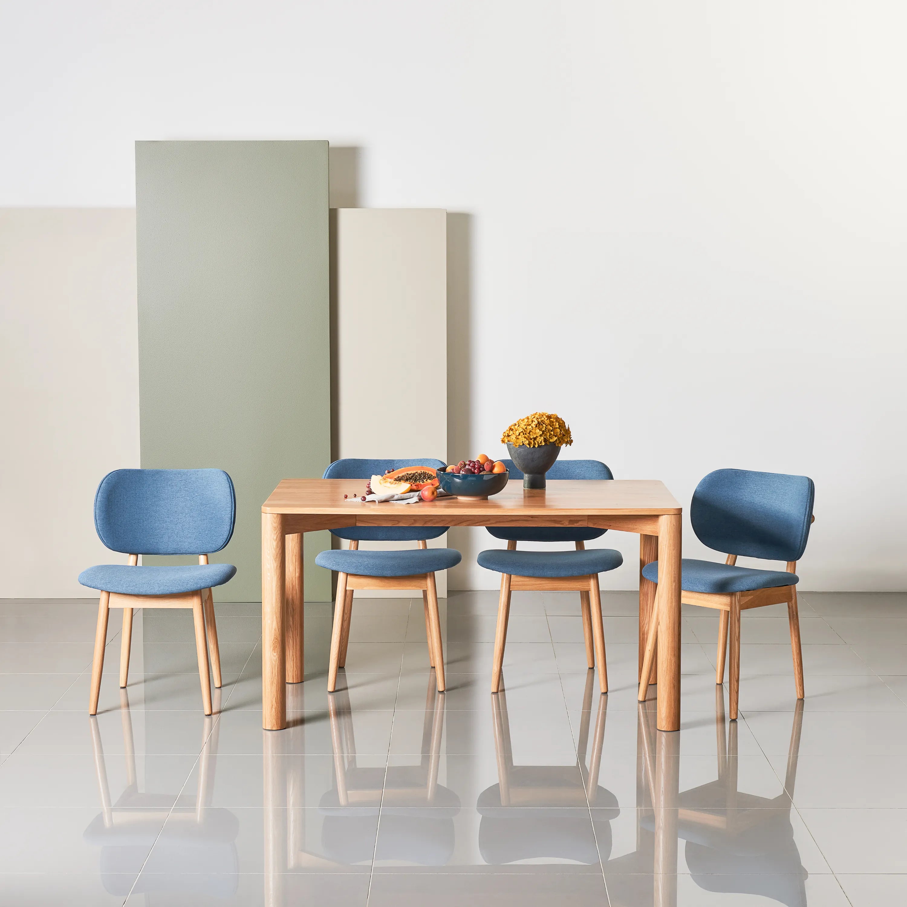 Olivia Dining Chair Denim Blue Fabric Solid American Oak