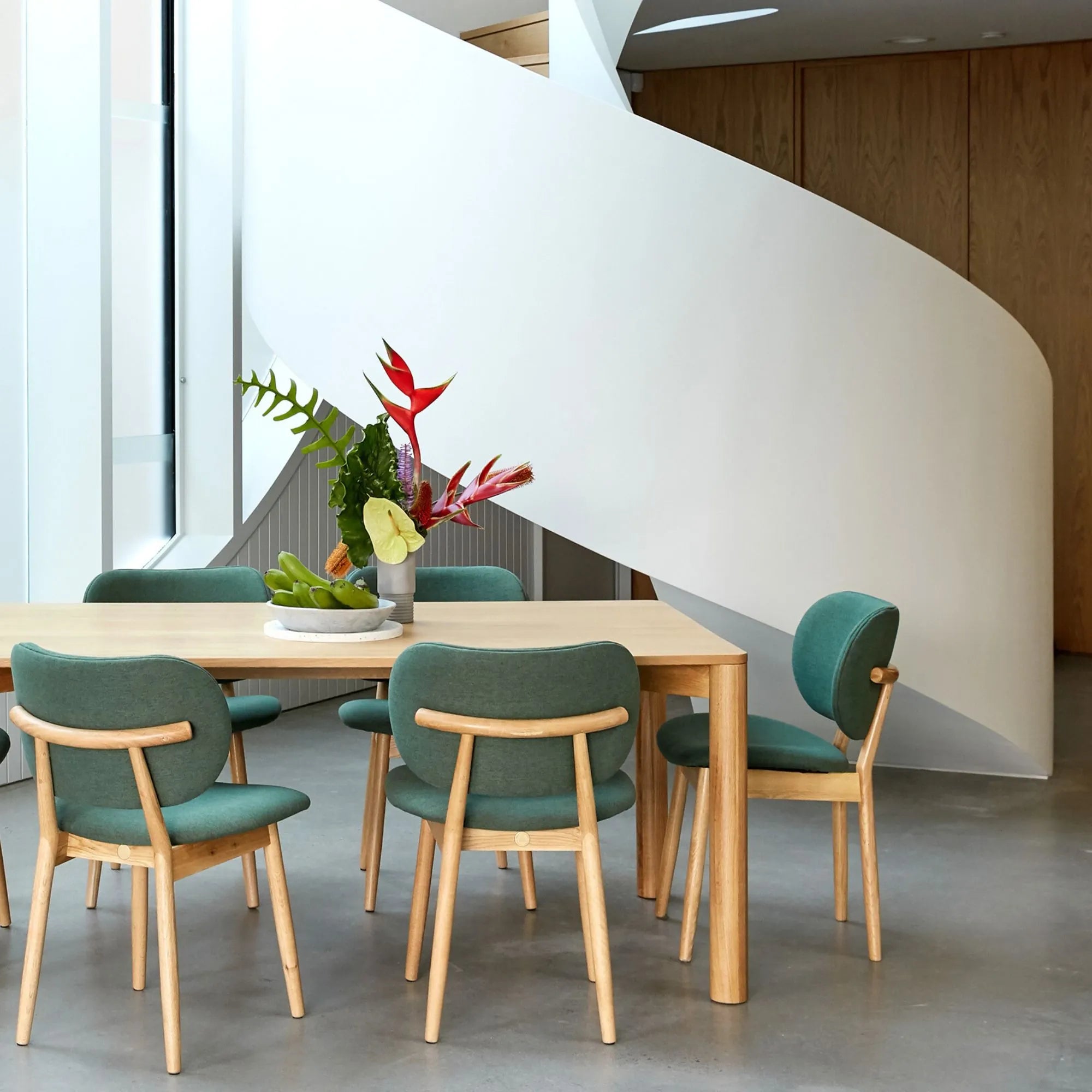 Olivia Dining Chair Forest Green Fabric Solid American Oak