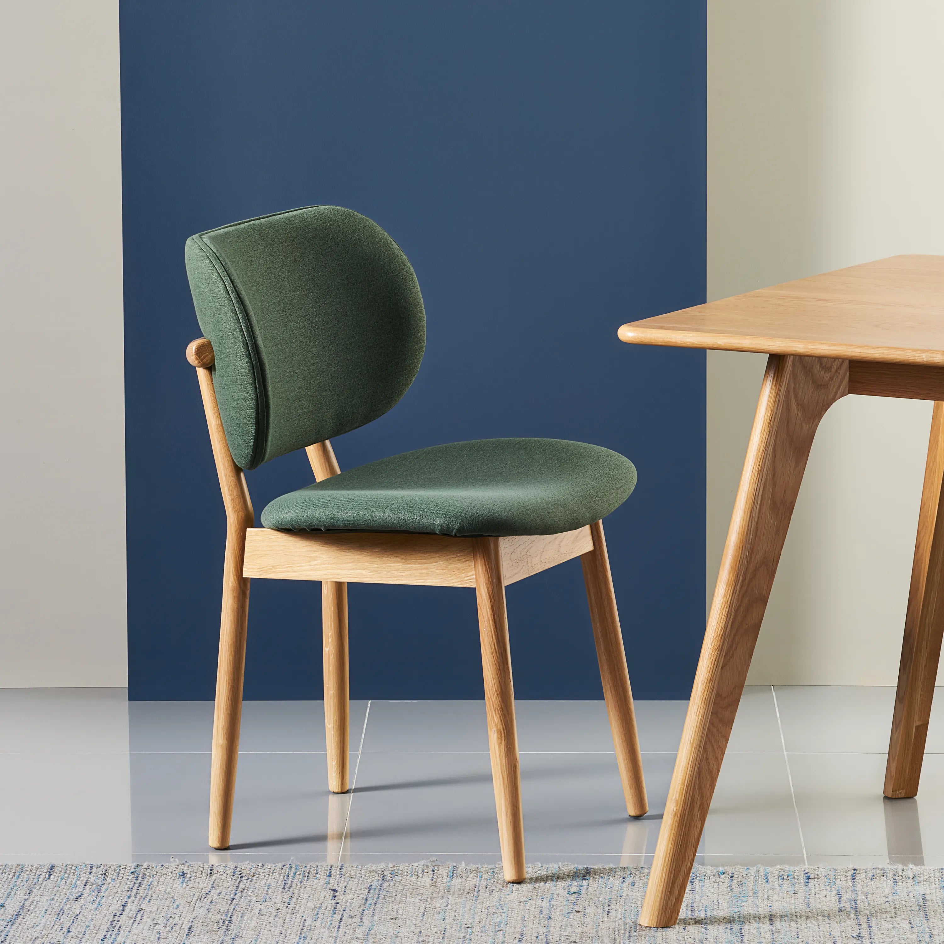 Olivia Dining Chair Forest Green Fabric Solid American Oak