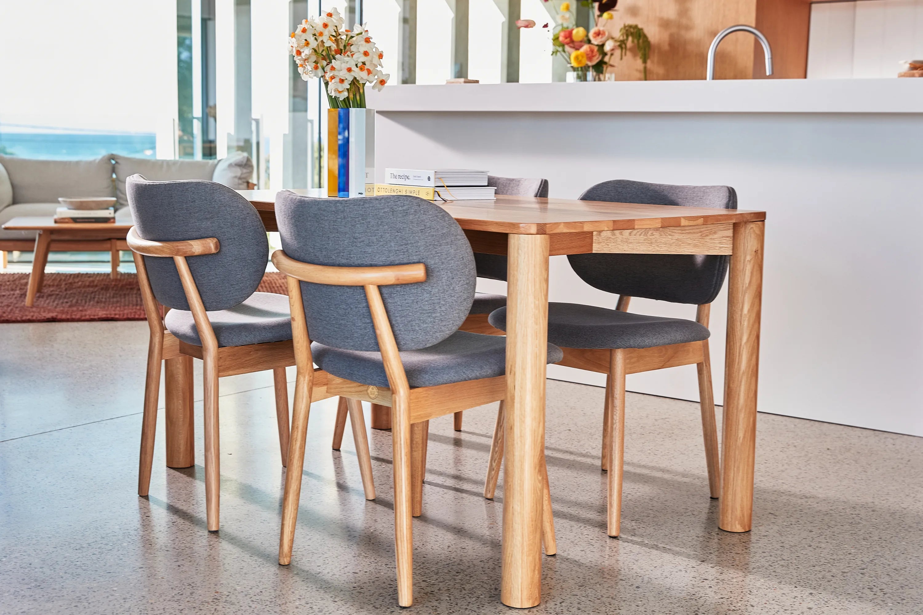 Olivia Dining Chair Graphite Gray Fabric Solid American Oak