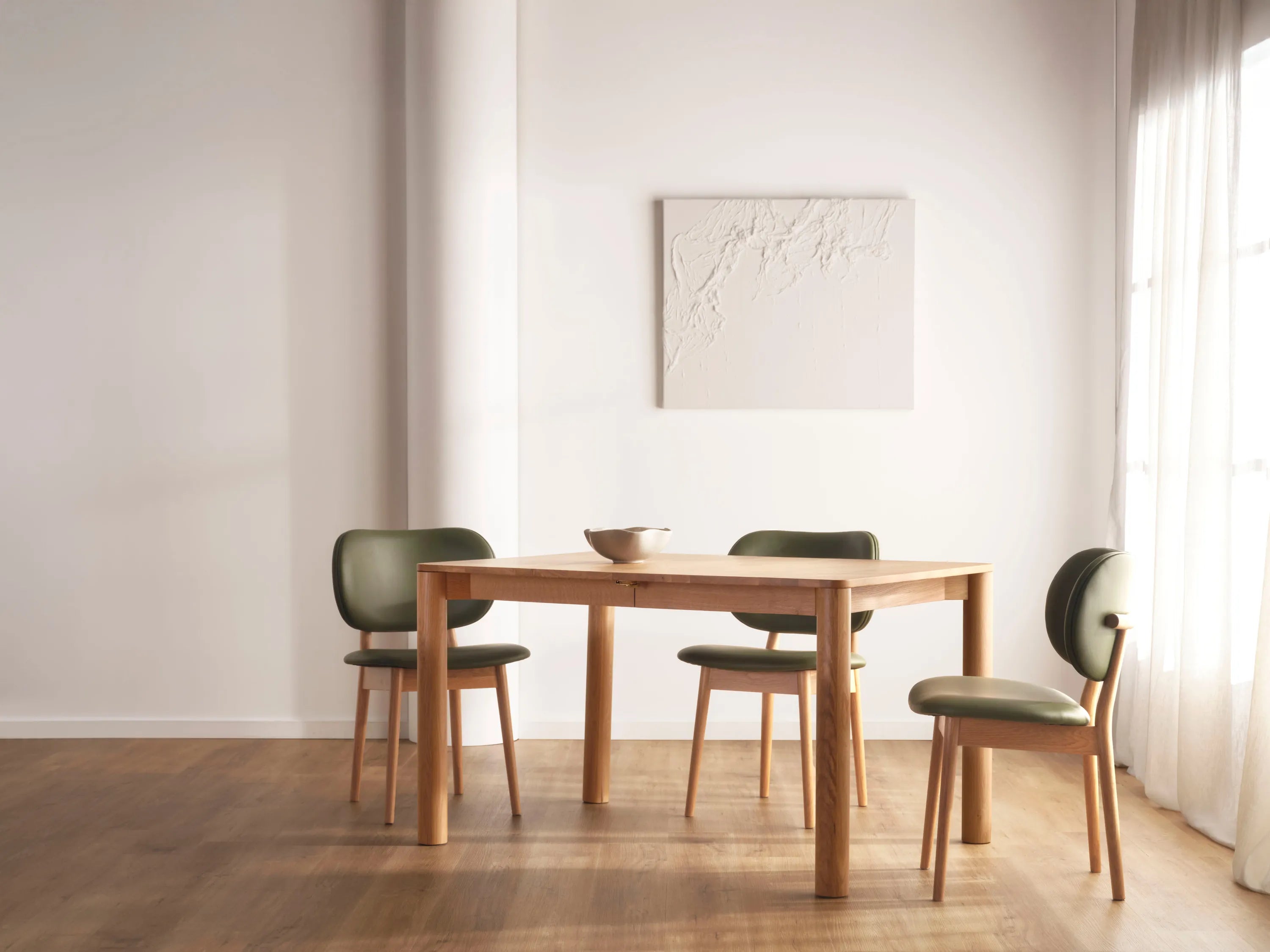 Olivia Dining Chair Green Leather Solid American Oak