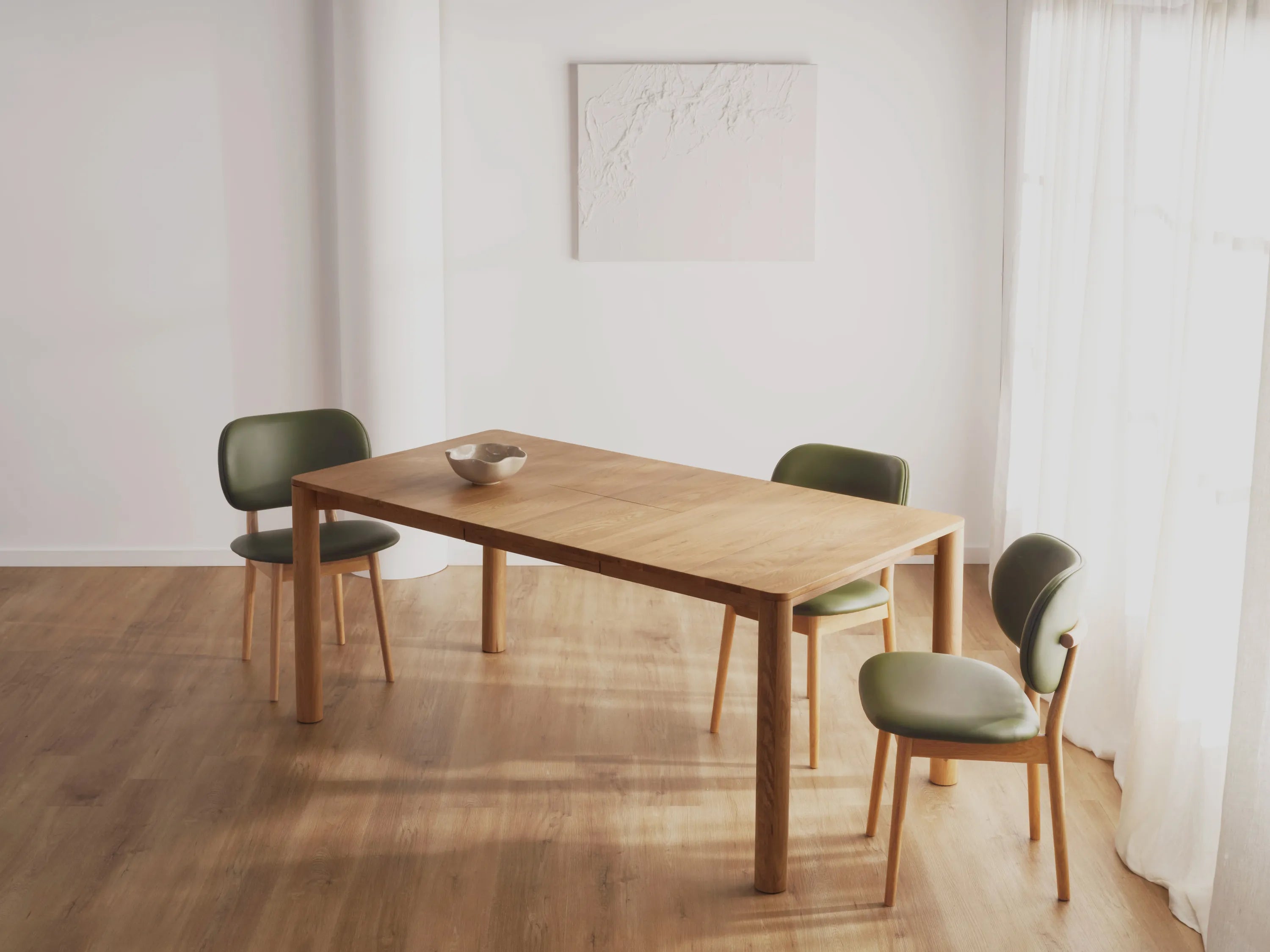 Olivia Dining Chair Green Leather Solid American Oak