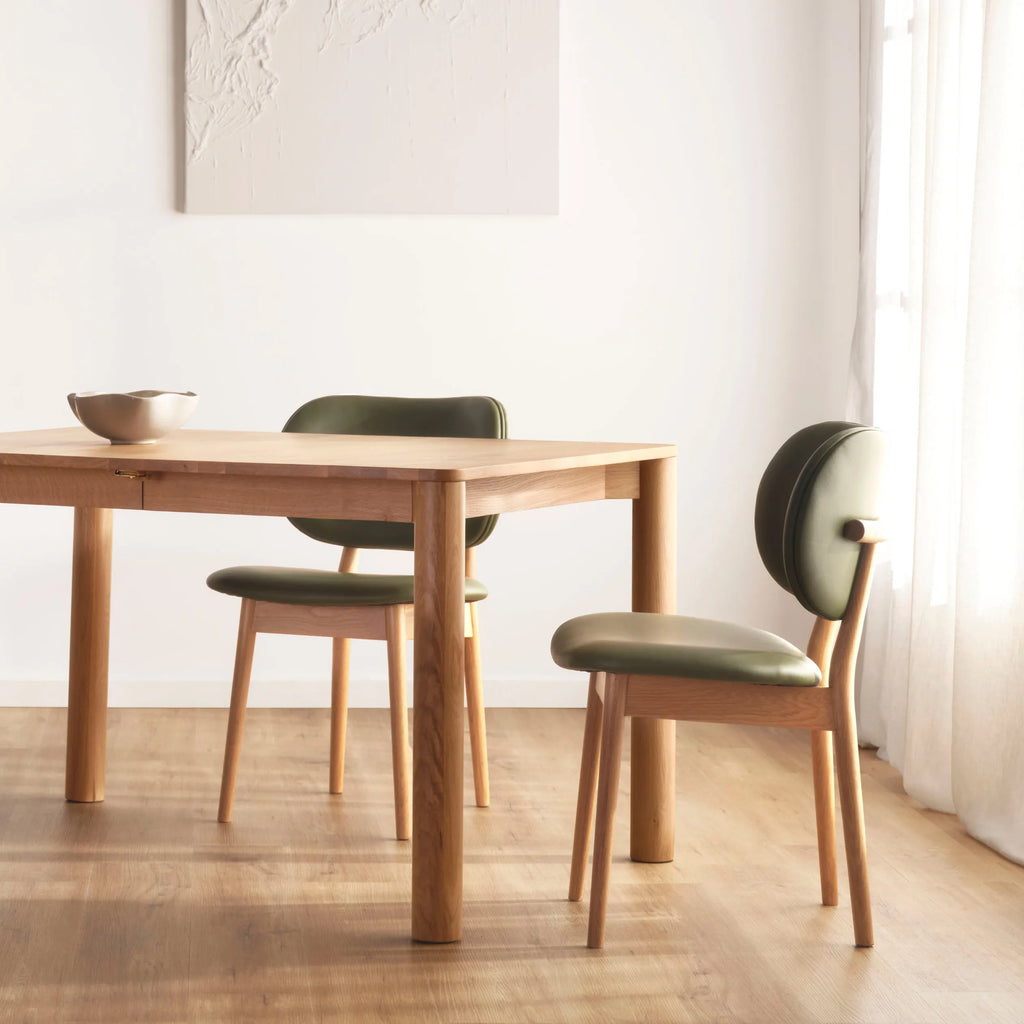 Olivia Dining Chair Green Leather Solid American Oak
