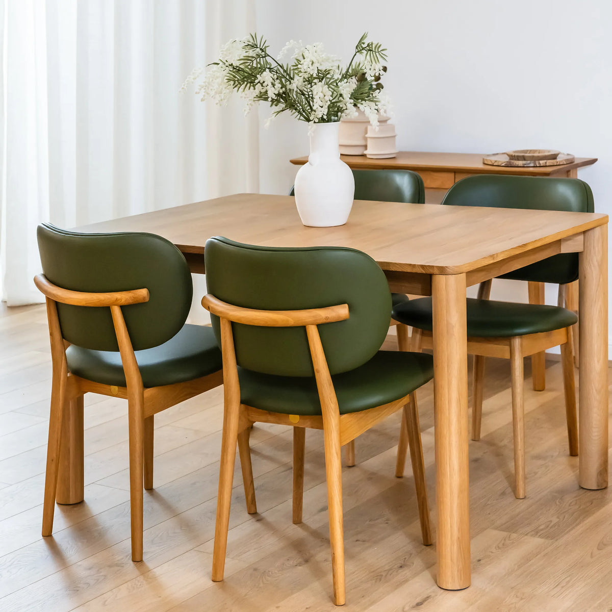 Olivia Dining Chair Green Leather Solid American Oak