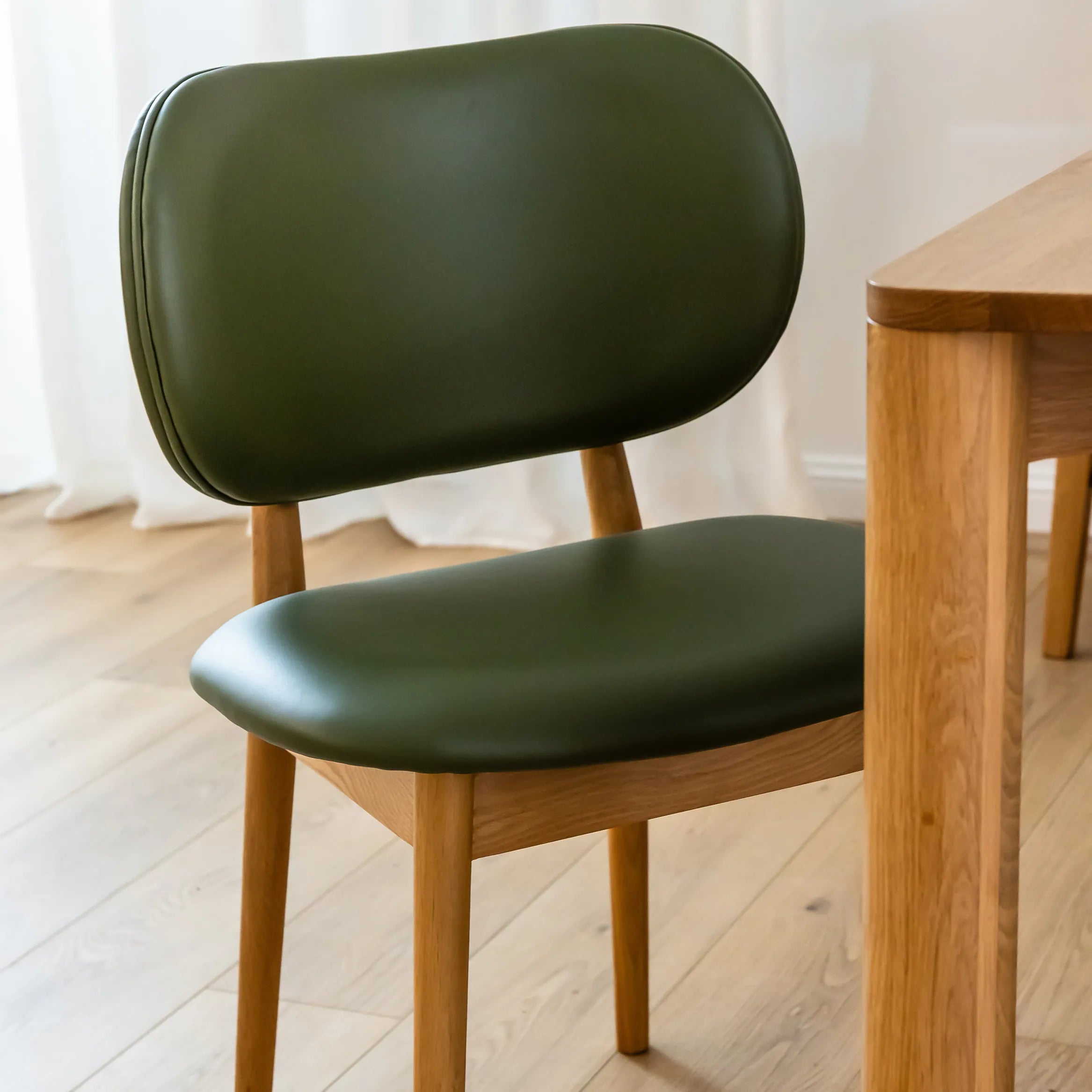 Olivia Dining Chair Green Leather Solid American Oak