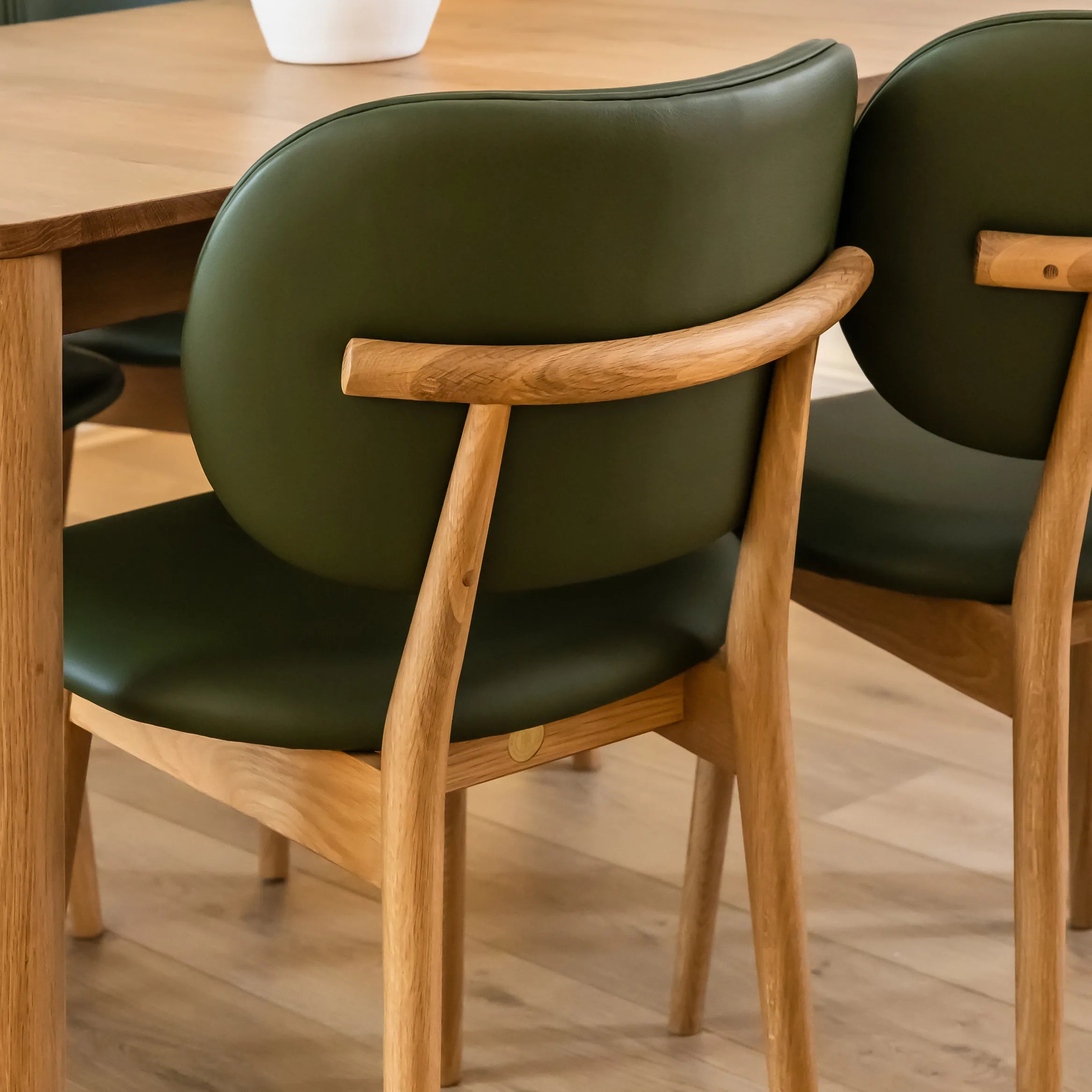 Olivia Dining Chair Green Leather Solid American Oak