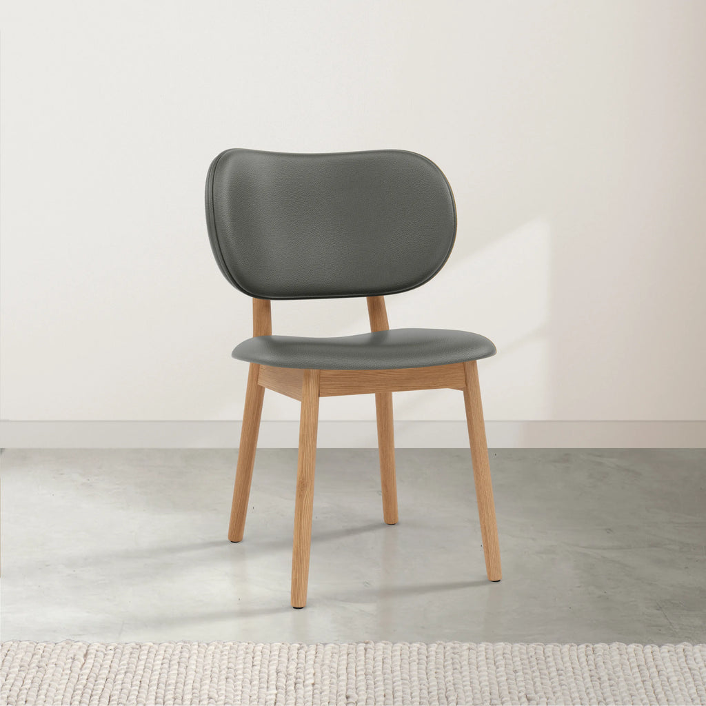 Olivia Dining Chair Gray Leather Solid American Oak