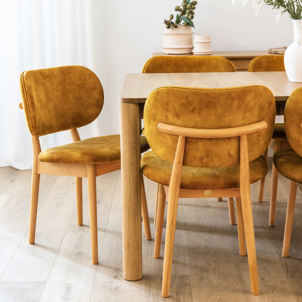 Olivia Dining Chair Mustard Velvet Solid American Oak
