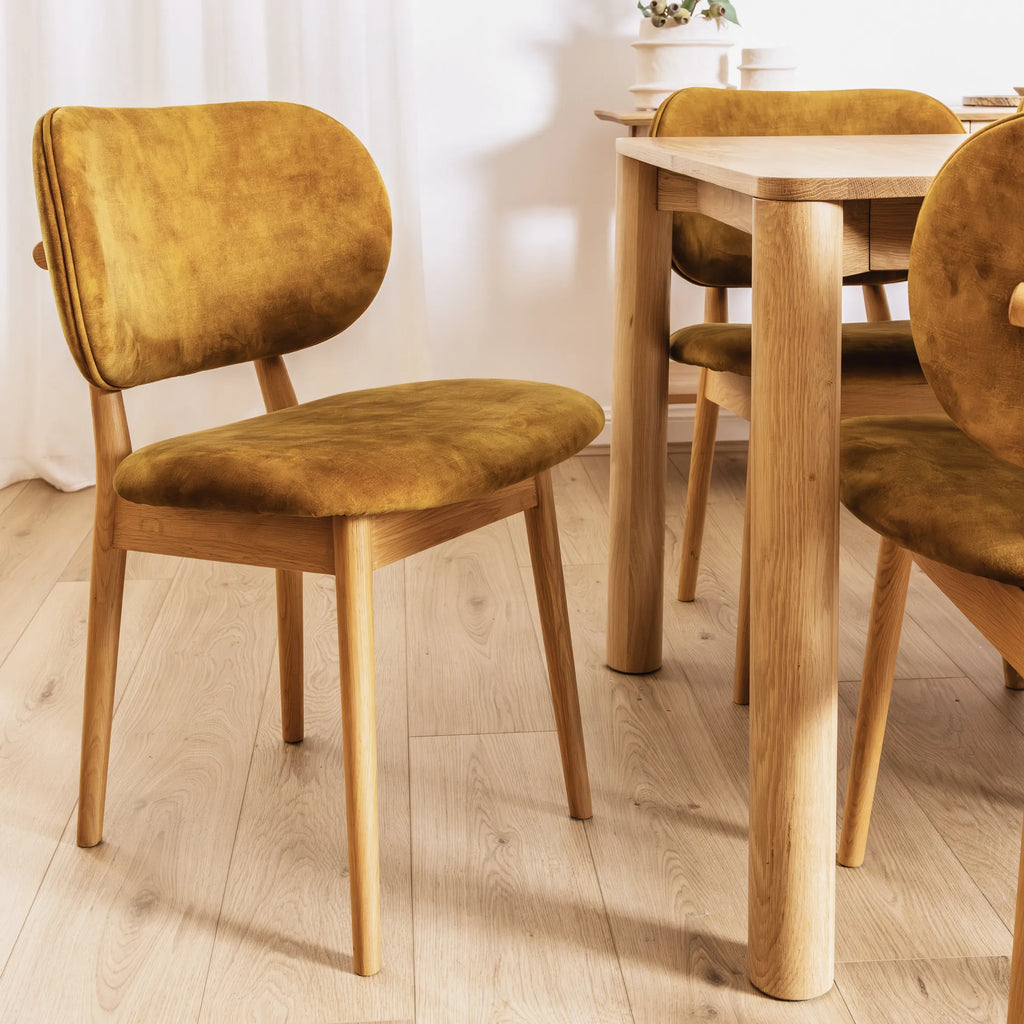 Olivia Dining Chair Mustard Velvet Solid American Oak