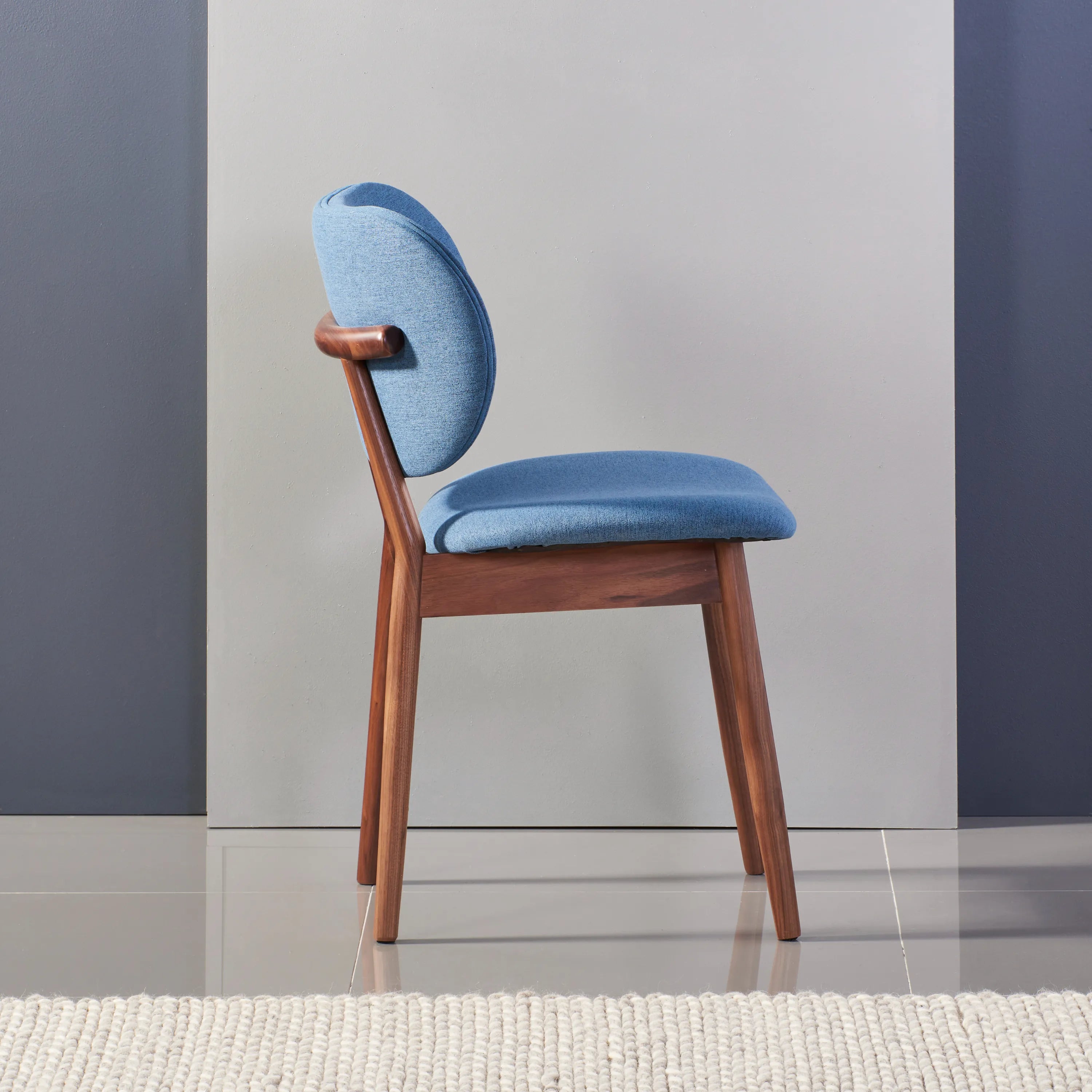 Olivia Dining Chair Denim Blue Fabric Solid American Walnut