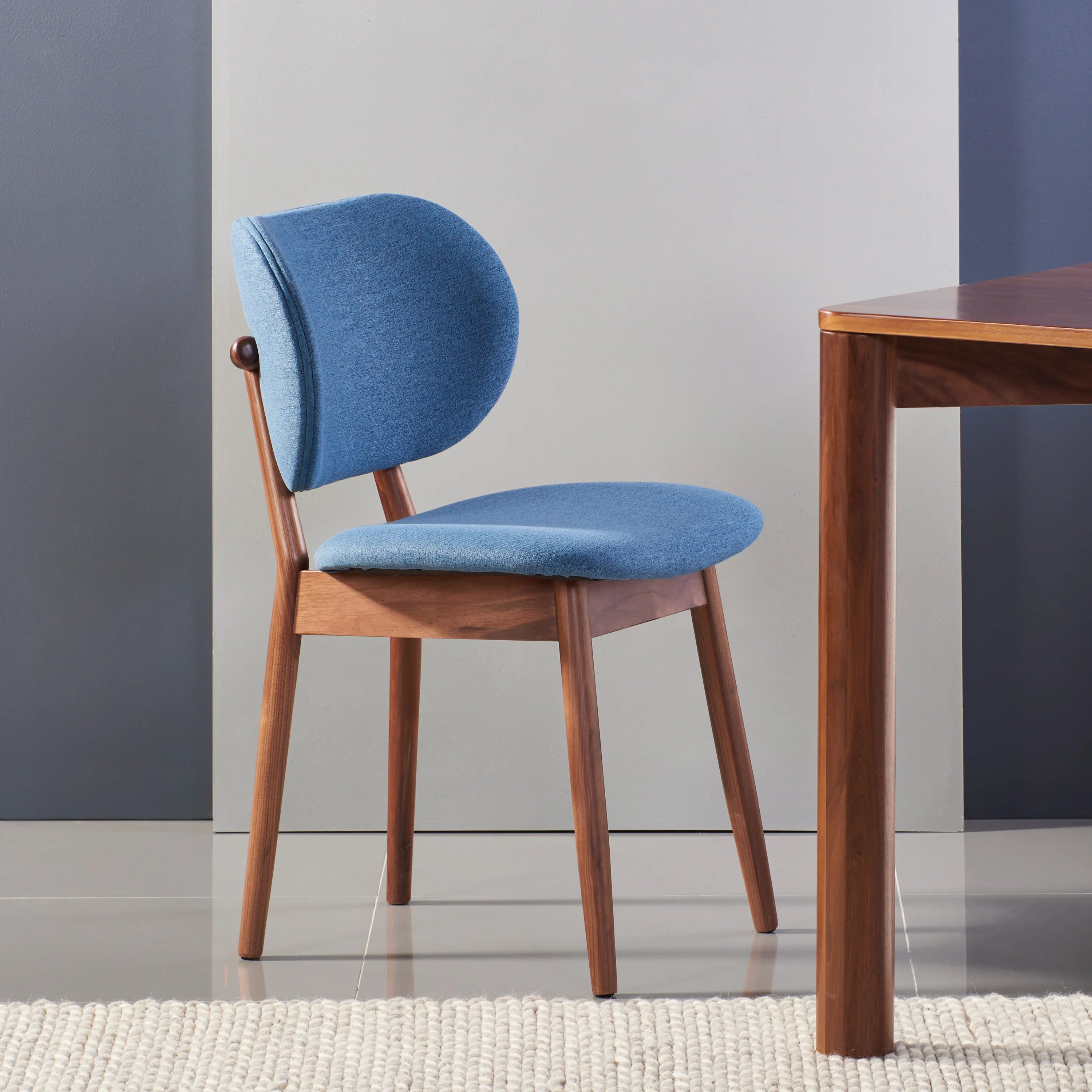 Olivia Dining Chair Denim Blue Fabric Solid American Walnut