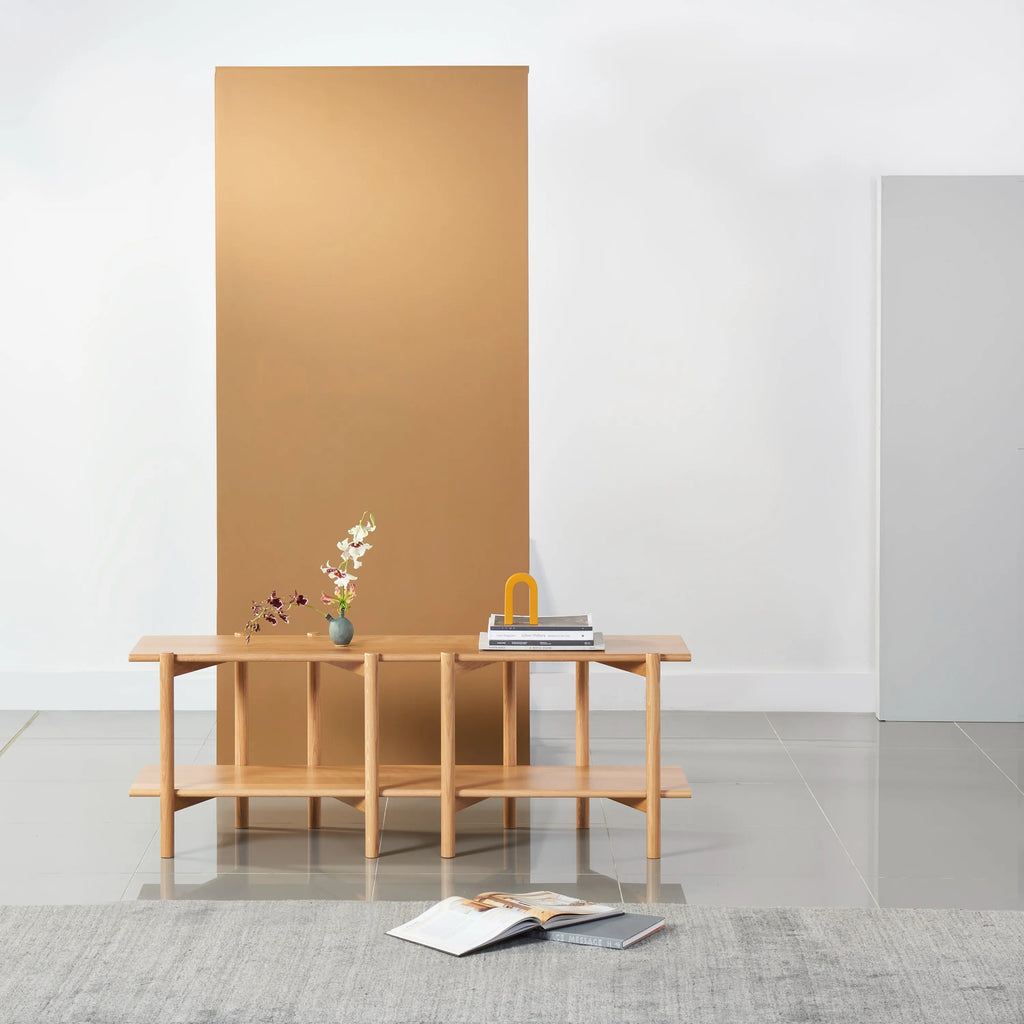 Olivia Modular Shelf Double 57" x 14" x 21" Solid American Oak