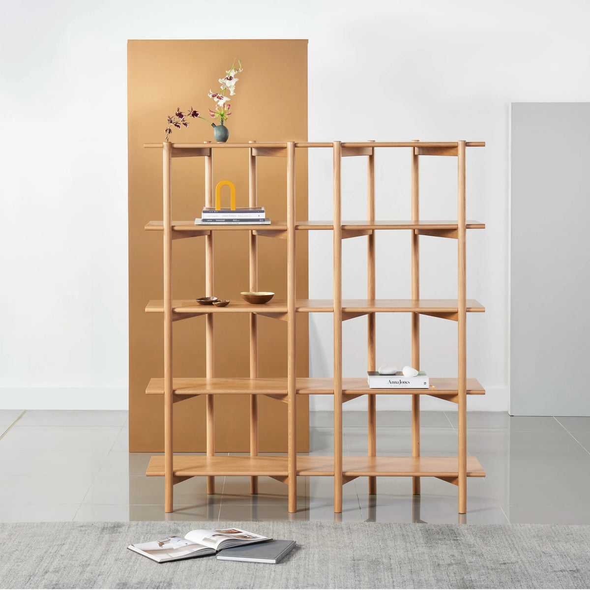Olivia Modular Shelf Double 57" x 14" x 62" Solid American Oak