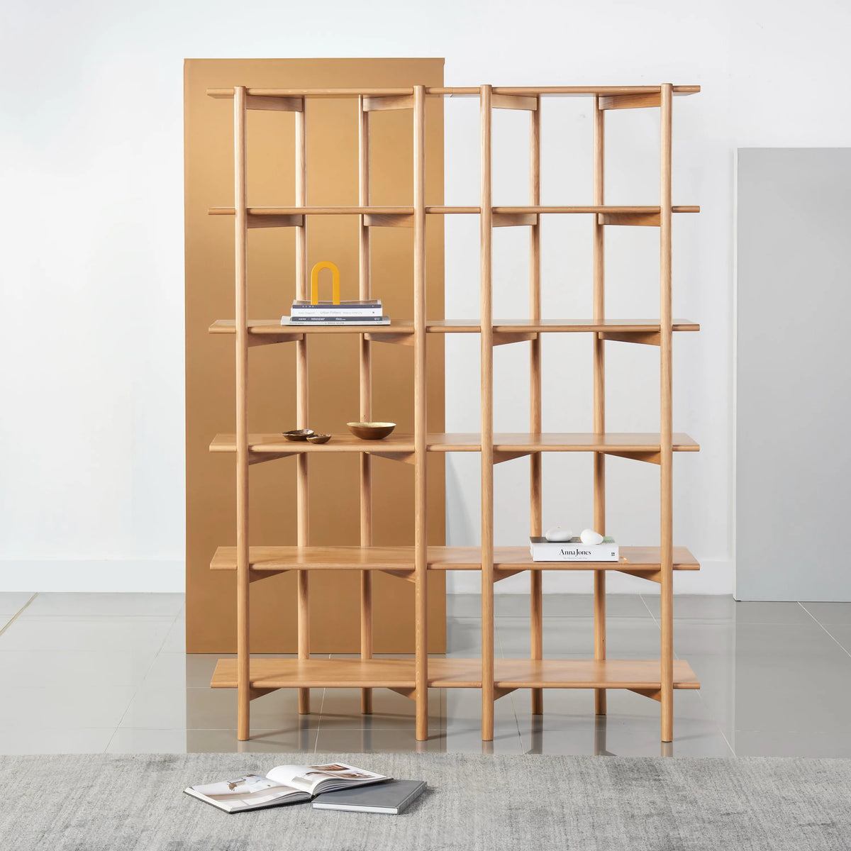 Olivia Modular Shelf Double 57" x 14" x 76" Solid American Oak