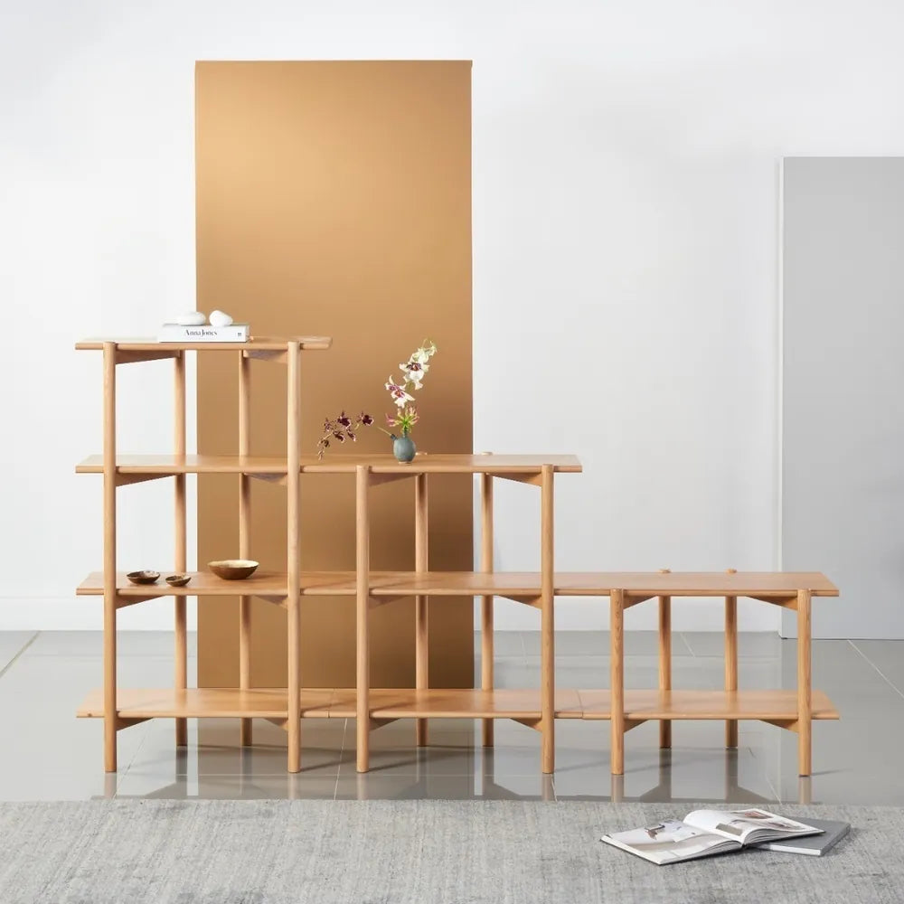 Olivia Modular Shelf Stepped Triple 85" x 14" x 48" Solid American Oak