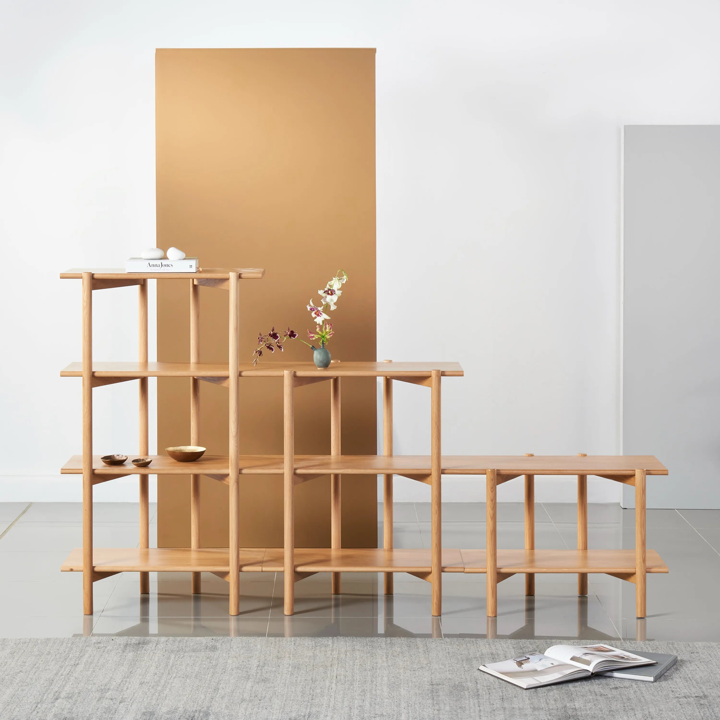 Olivia Modular Shelf Stepped Triple 85" x 14" x 48" Solid American Oak