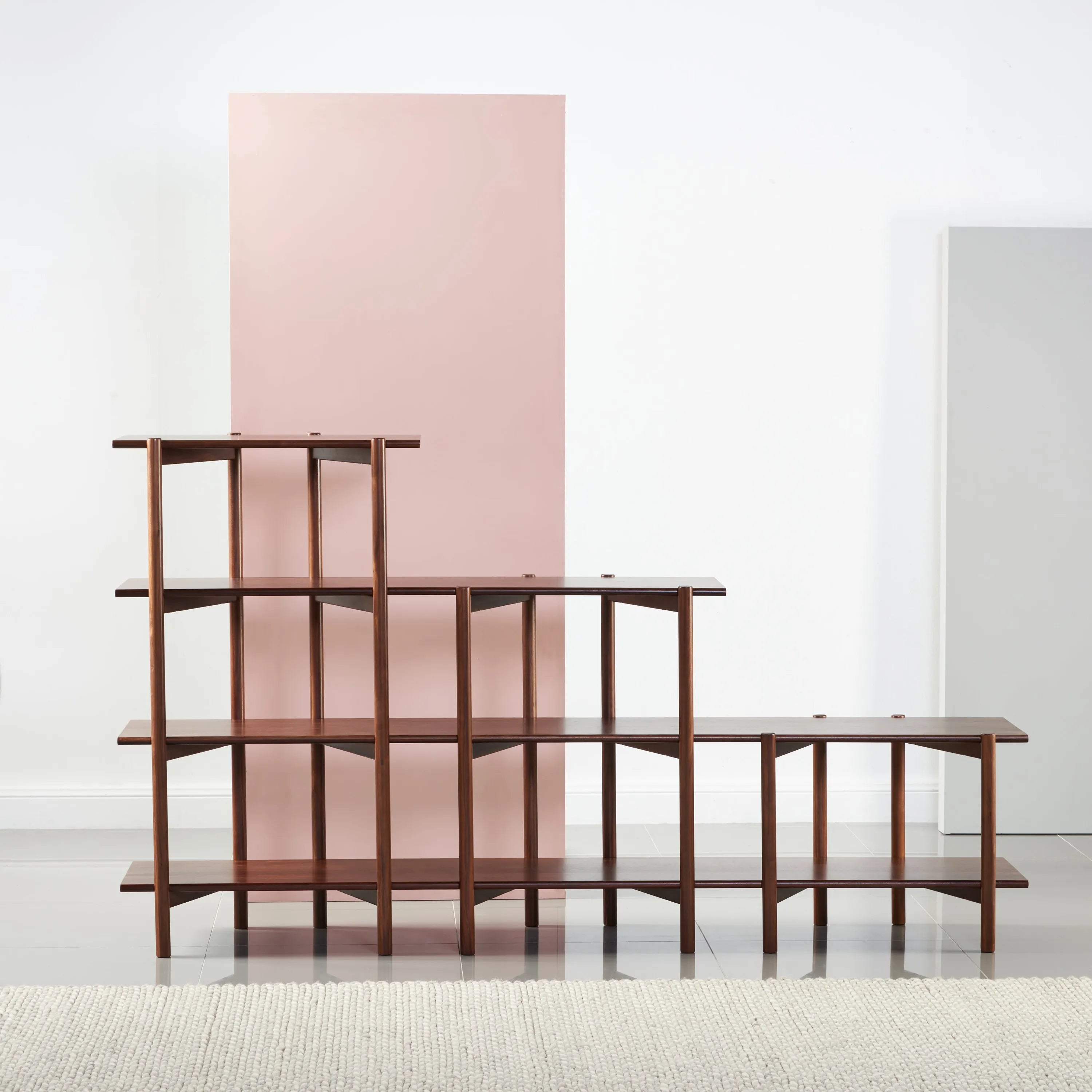 Olivia Modular Shelf Stepped Triple 85" x 14" x 48" Solid American Walnut