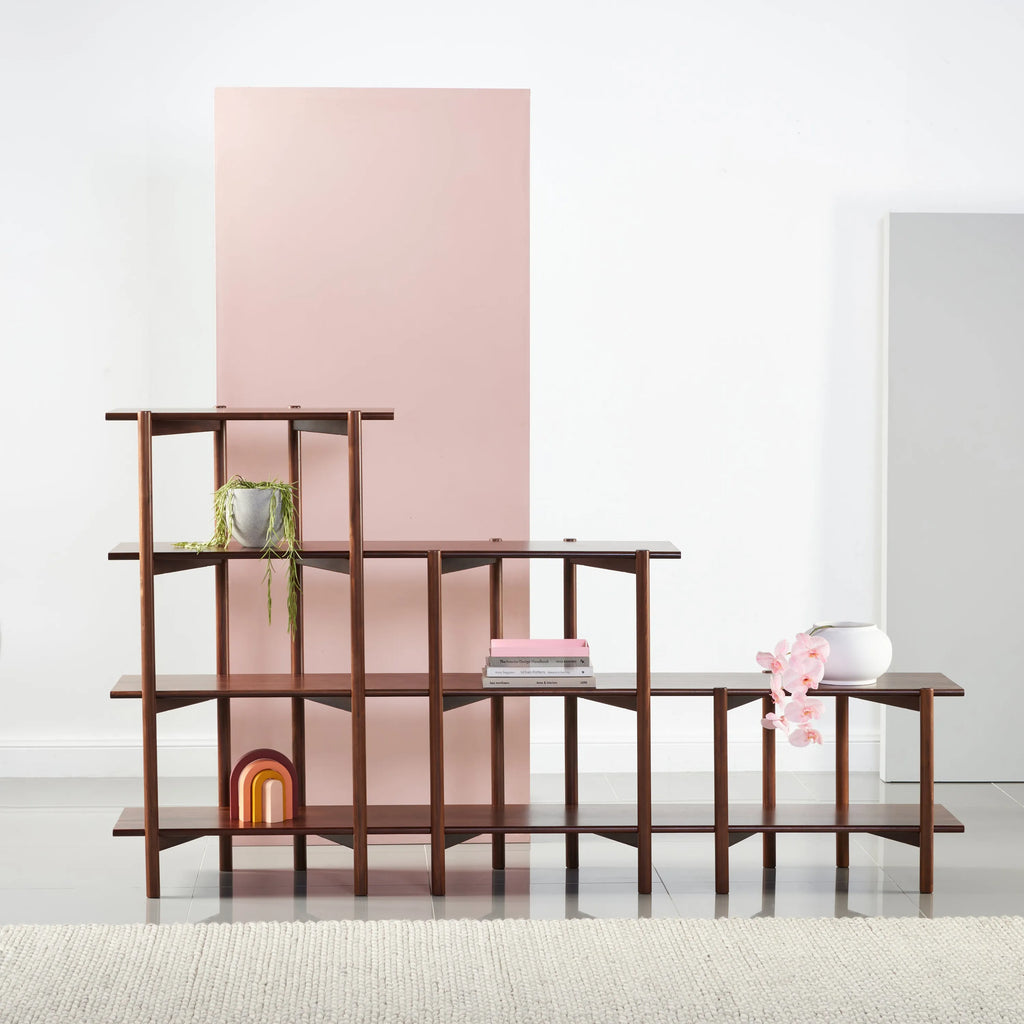 Olivia Modular Shelf Stepped Triple 85" x 14" x 48" Solid American Walnut