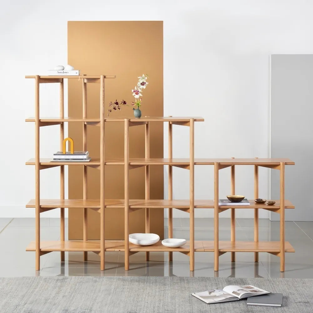 Olivia Modular Shelf Stepped Triple 85" x 14" x 62" Solid American Oak