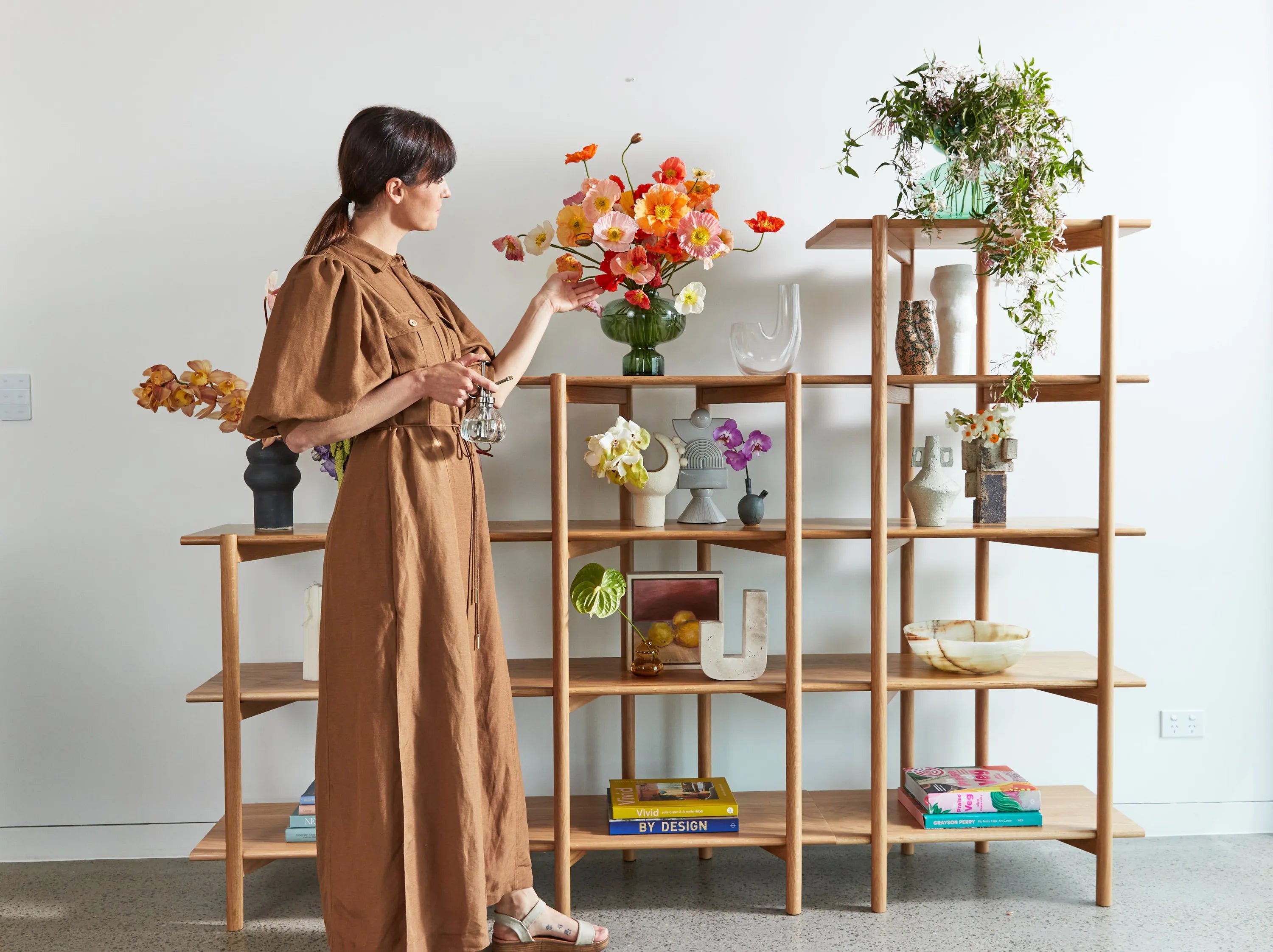 Olivia Modular Shelf Stepped Triple 85" x 14" x 62" Solid American Oak