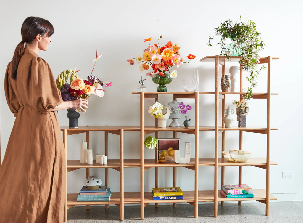 Olivia Modular Shelf Stepped Triple 85" x 14" x 62" Solid American Oak