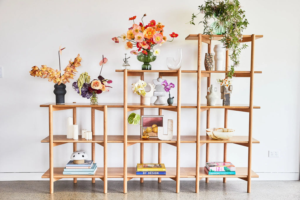 Olivia Modular Shelf Stepped Triple 85" x 14" x 62" Solid American Oak