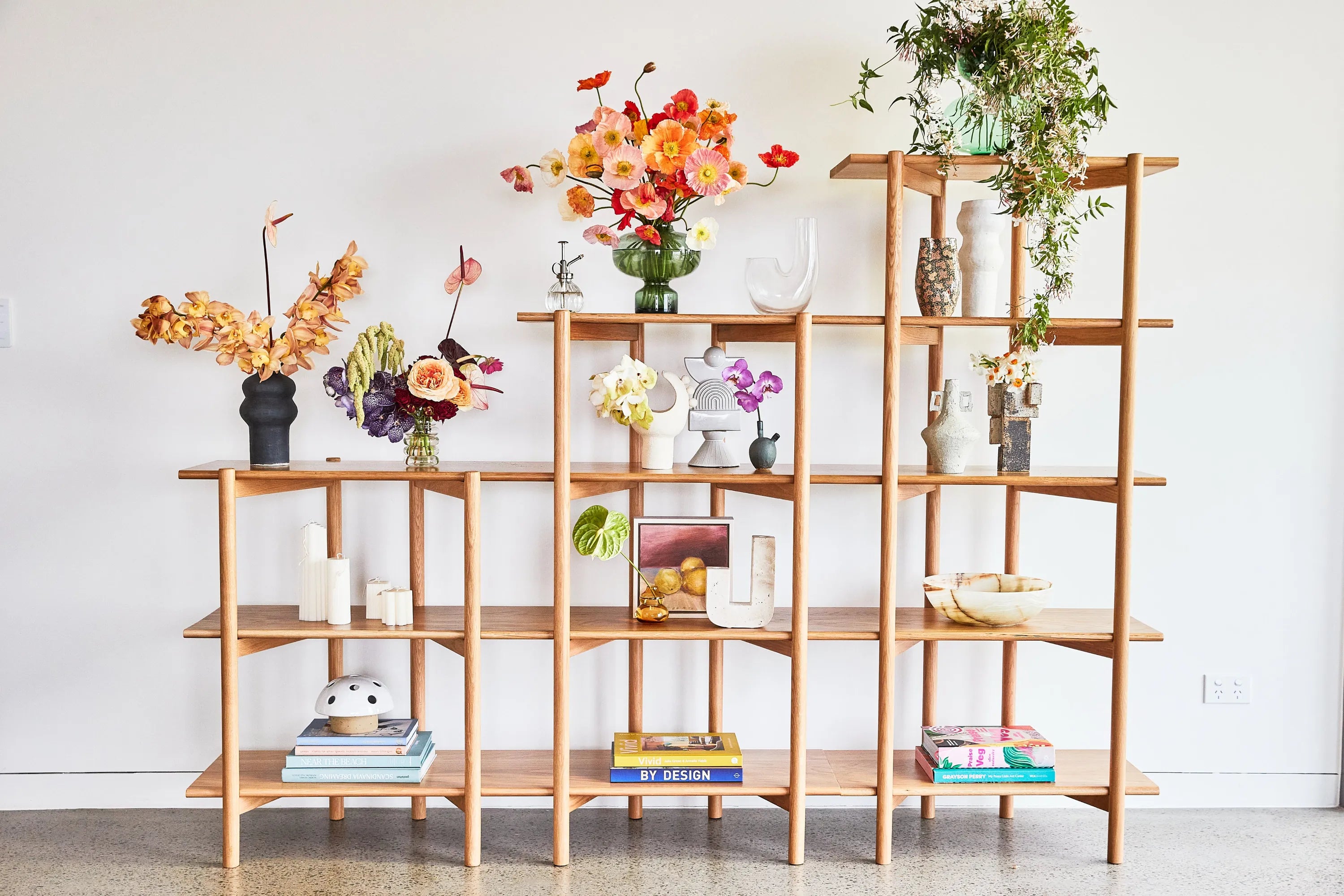 Olivia Modular Shelf Stepped Triple 85" x 14" x 62" Solid American Oak