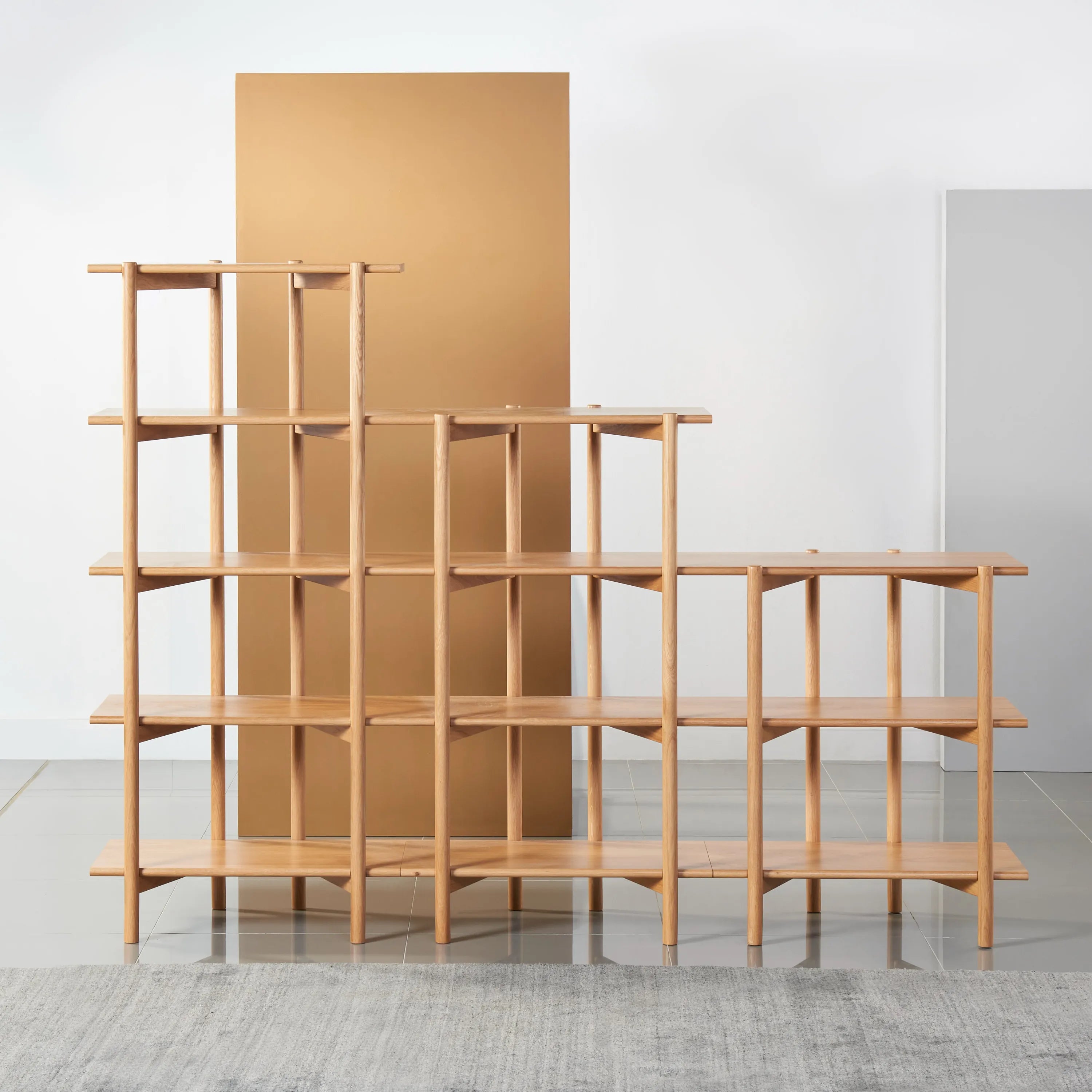 Olivia Modular Shelf Stepped Triple 85" x 14" x 62" Solid American Oak