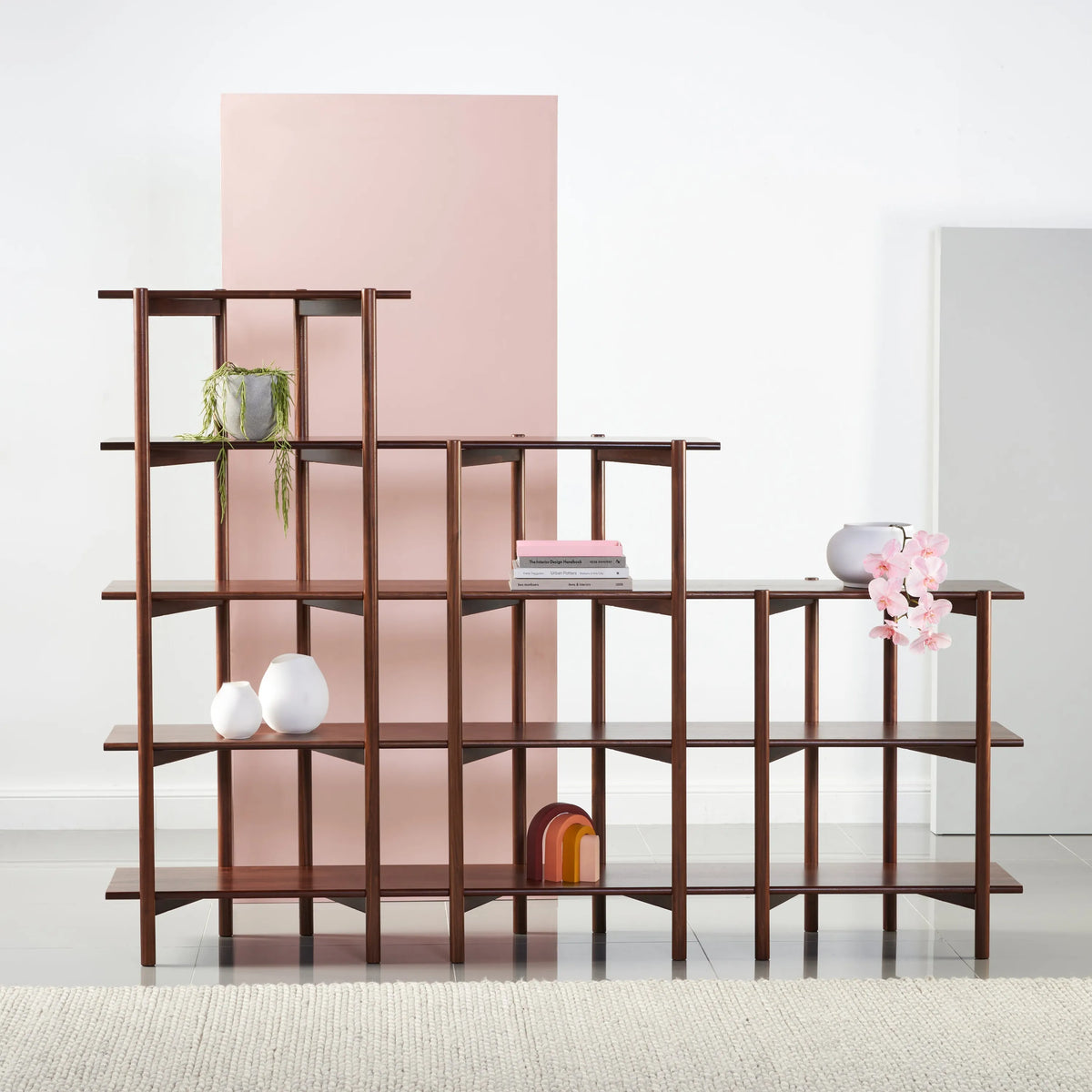 Olivia Modular Shelf Stepped Triple 85" x 14" x 62" Solid American Walnut