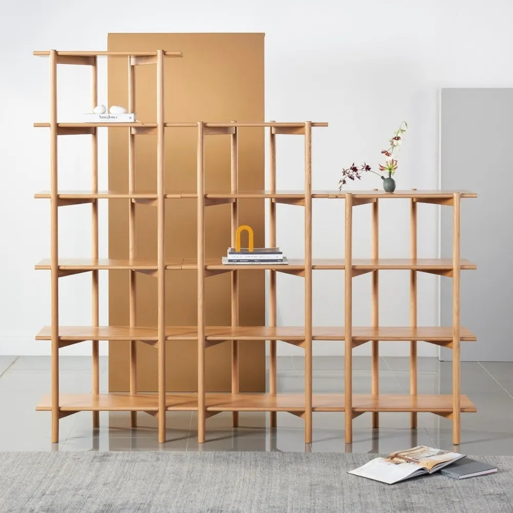Olivia Modular Shelf Stepped Triple 85" x 14" x 76" Solid American Oak