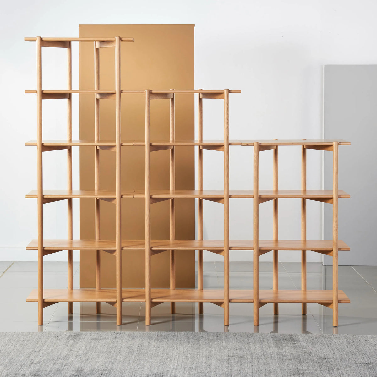 Olivia Modular Shelf Stepped Triple 85" x 14" x 76" Solid American Oak